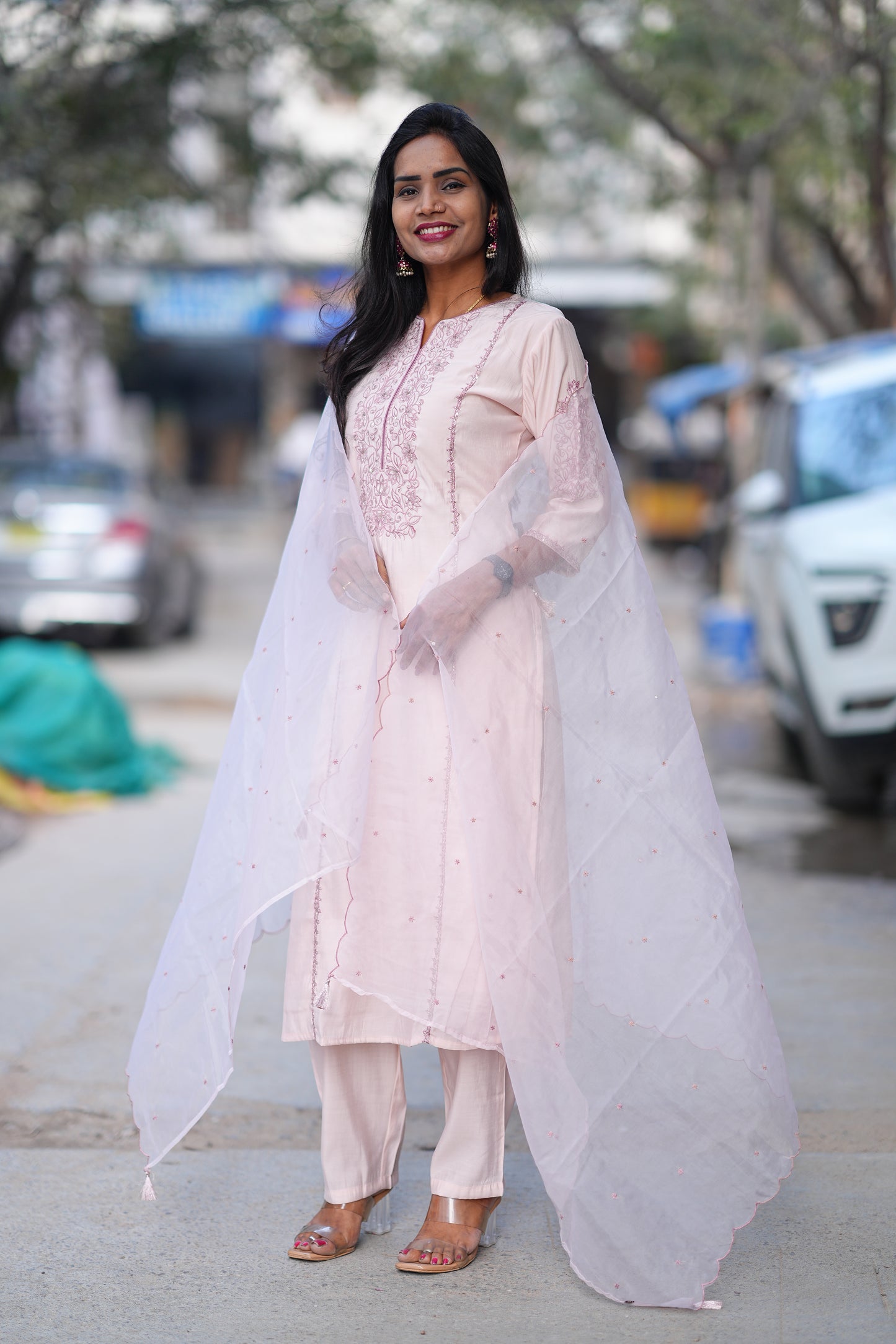 Light Pink Color Viscose Fabric Festive Wear 3 Piece Set