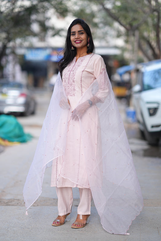 Light Pink Color Viscose Fabric Festive Wear 3 Piece Set