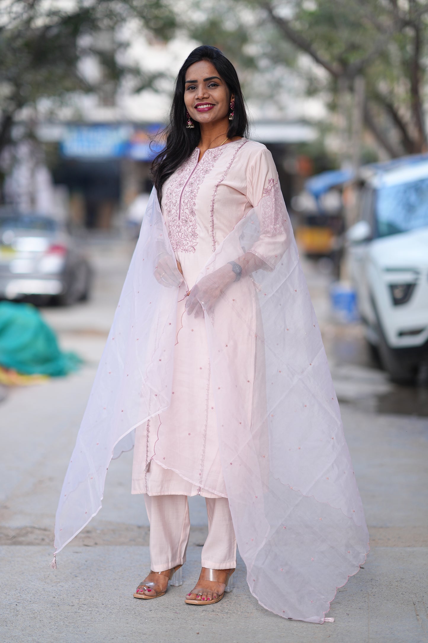 Light Pink Color Viscose Fabric Festive Wear 3 Piece Set