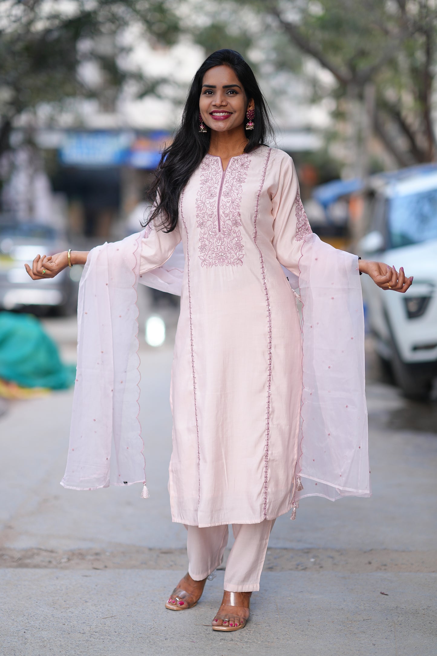 Light Pink Color Viscose Fabric Festive Wear 3 Piece Set