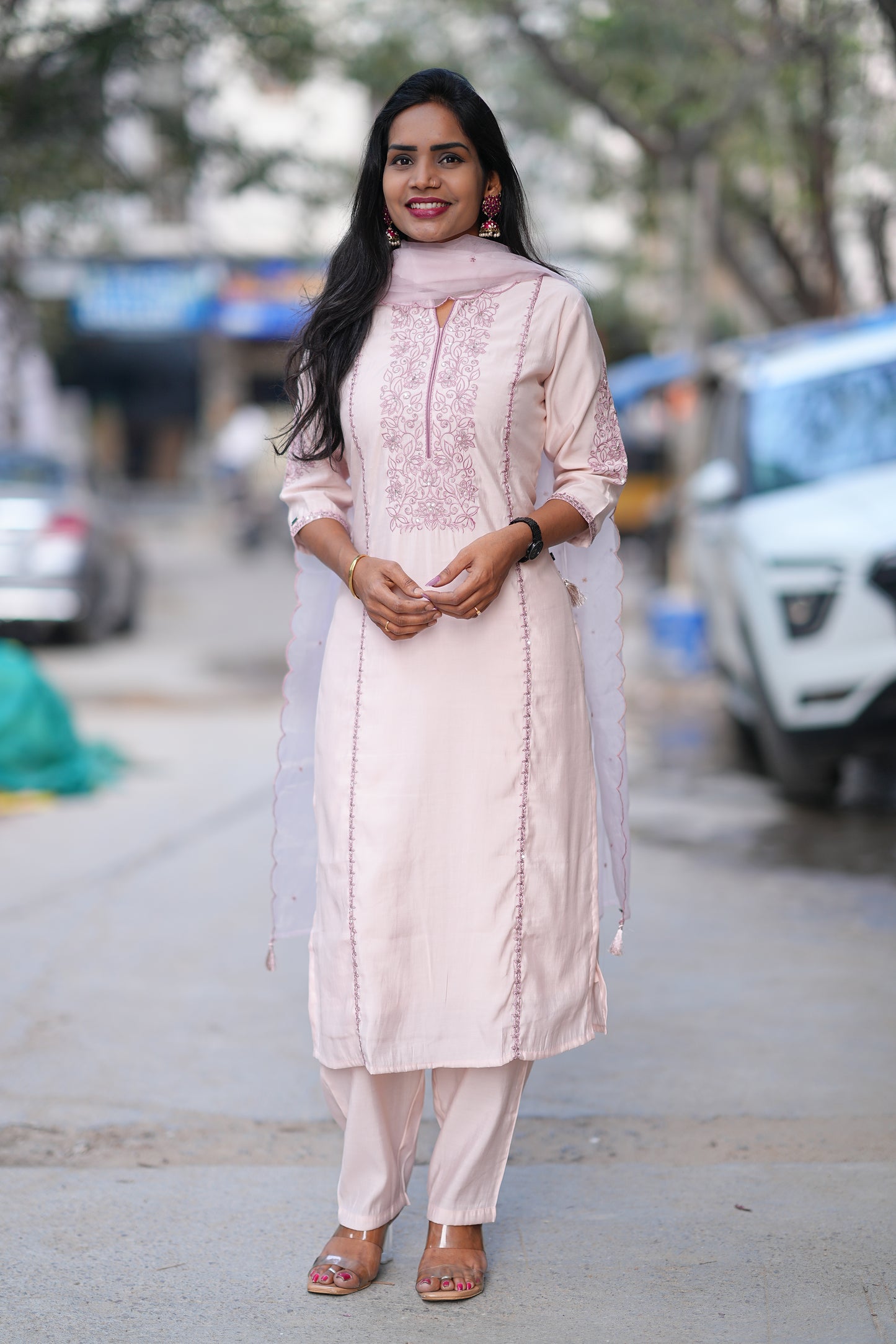 Light Pink Color Viscose Fabric Festive Wear 3 Piece Set