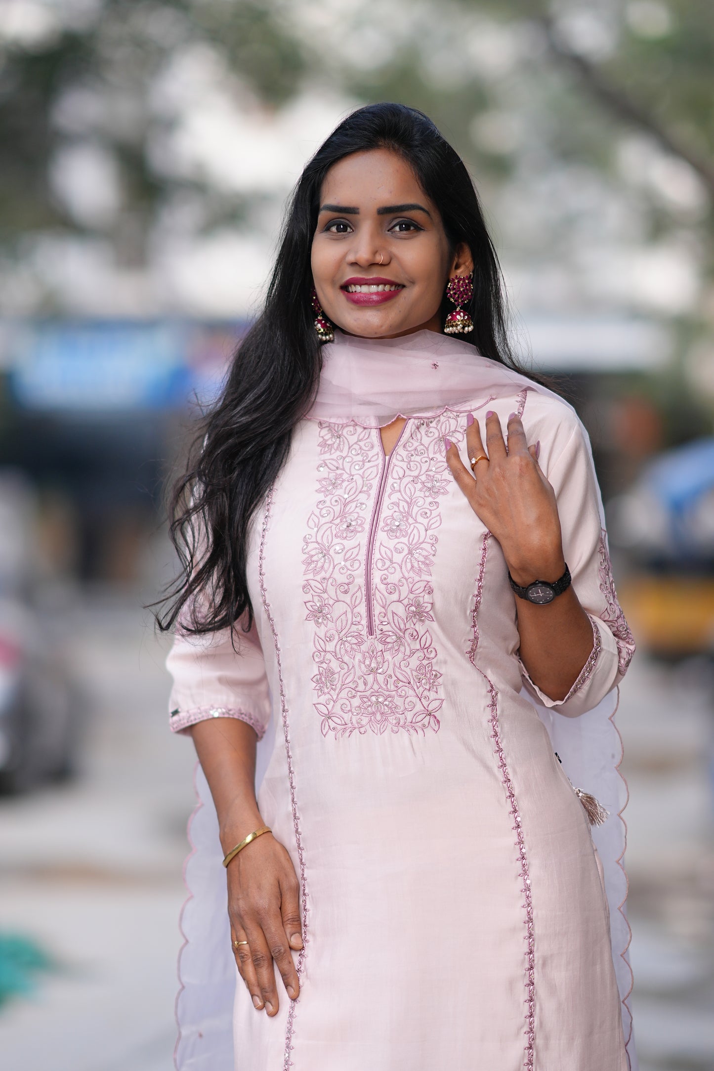 Light Pink Color Viscose Fabric Festive Wear 3 Piece Set