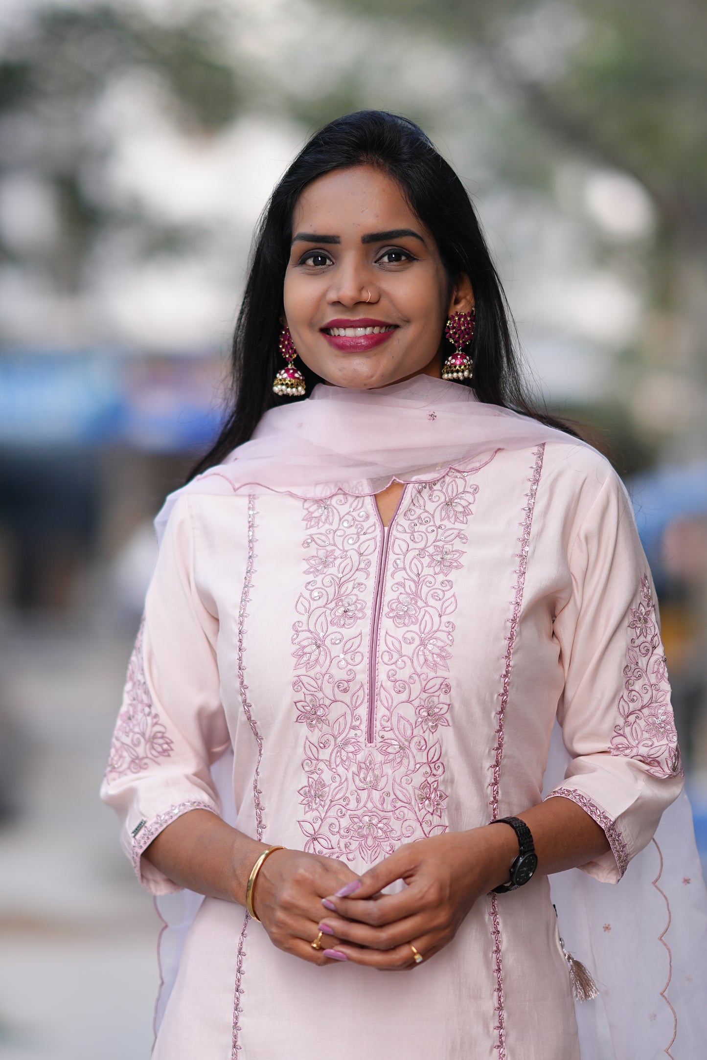 Light Pink Color Viscose Fabric Festive Wear 3 Piece Set