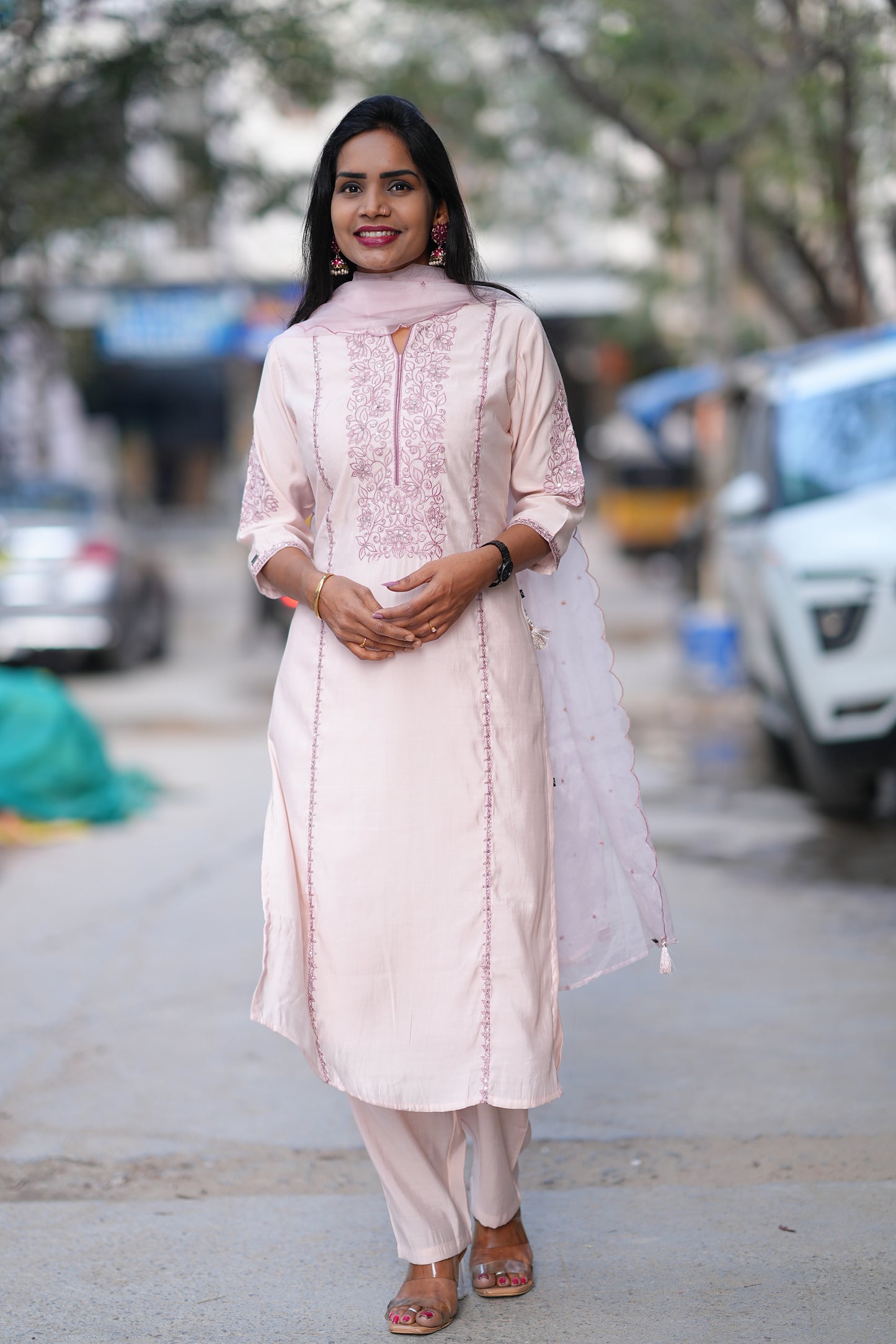 Light Pink Color Viscose Fabric Festive Wear 3 Piece Set