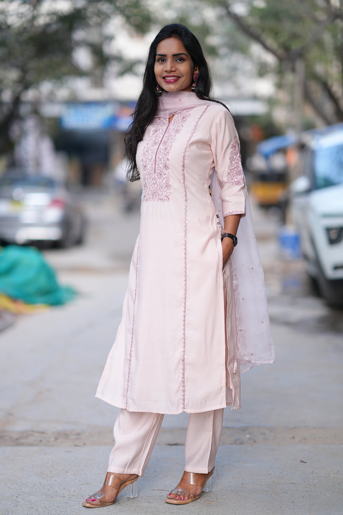 Light Pink Color Viscose Fabric Festive Wear 3 Piece Set