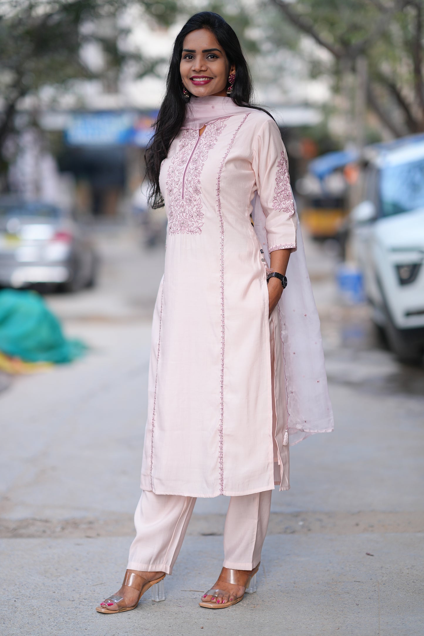 Light Pink Color Viscose Fabric Festive Wear 3 Piece Set