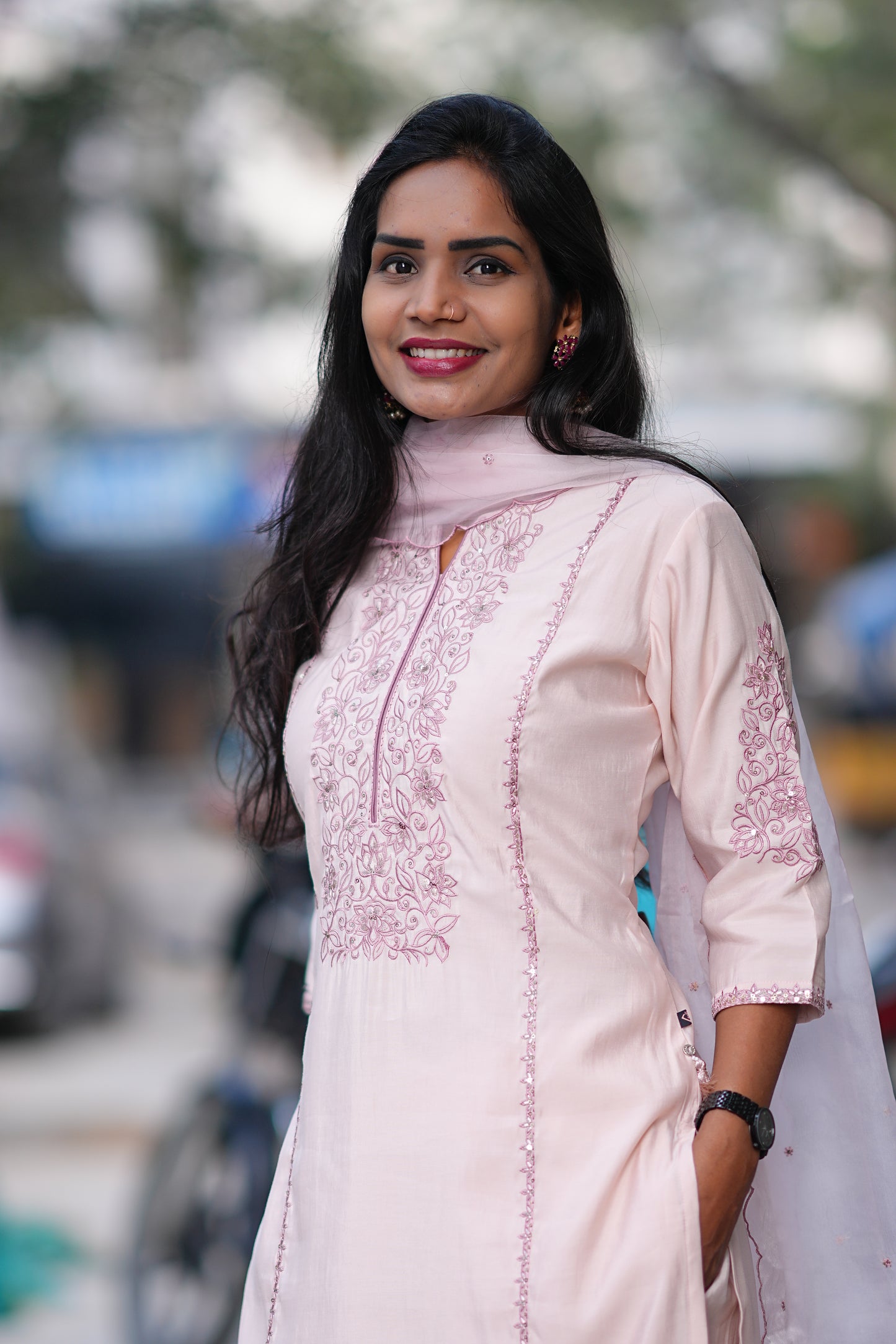 Light Pink Color Viscose Fabric Festive Wear 3 Piece Set