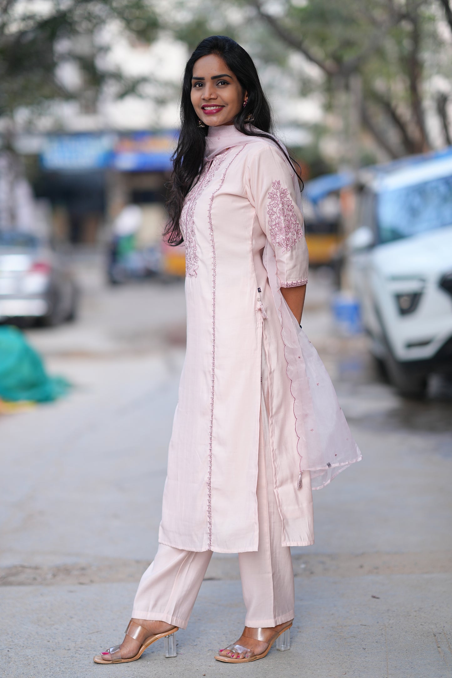 Light Pink Color Viscose Fabric Festive Wear 3 Piece Set