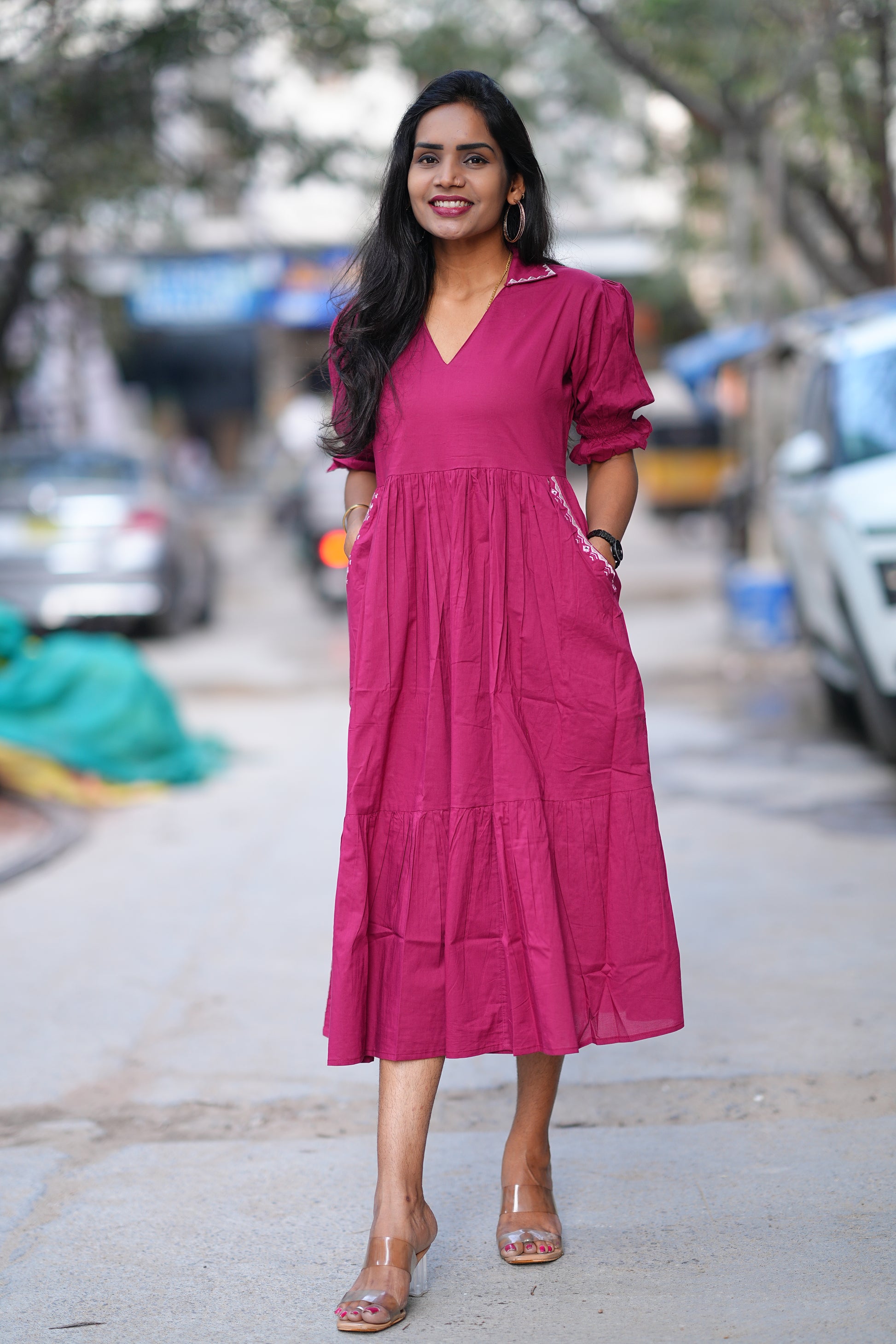 dark pink one piece dress Buy Pink Solid Cotton Cut Out Fit And Flare One Piece Dress Online in  Germany at $23.00