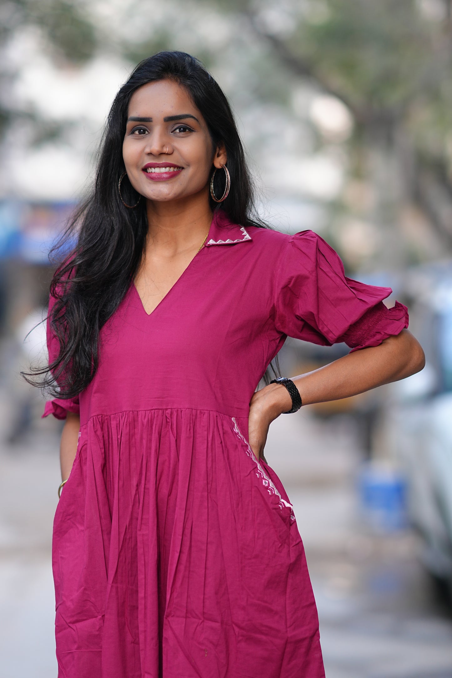 Dark Pink Color Daily Wear Frock Without Lining