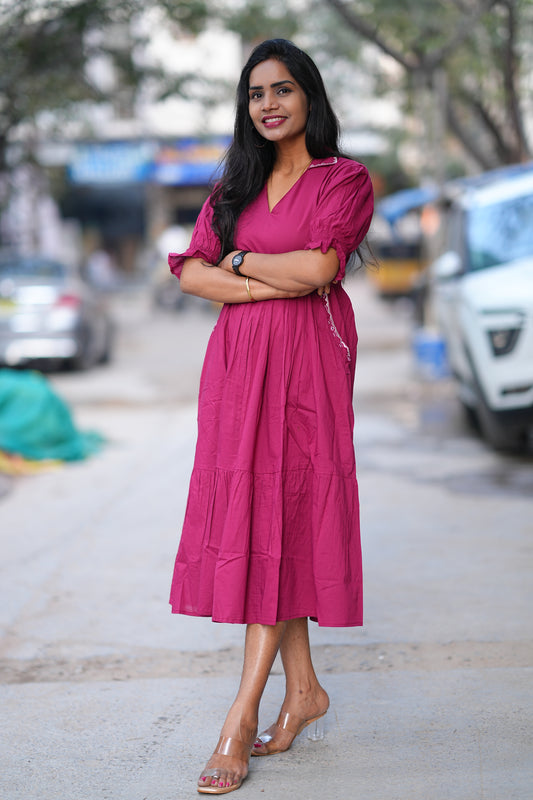 Dark Pink Color Daily Wear Frock Without Lining