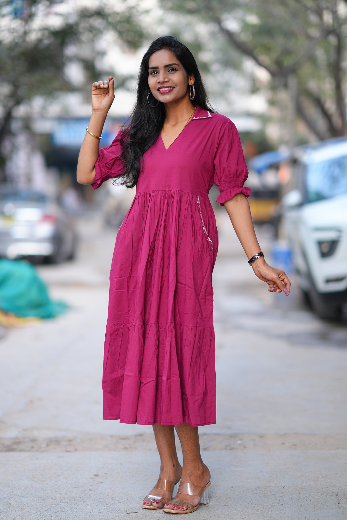 Dark Pink Color Daily Wear Frock Without Lining