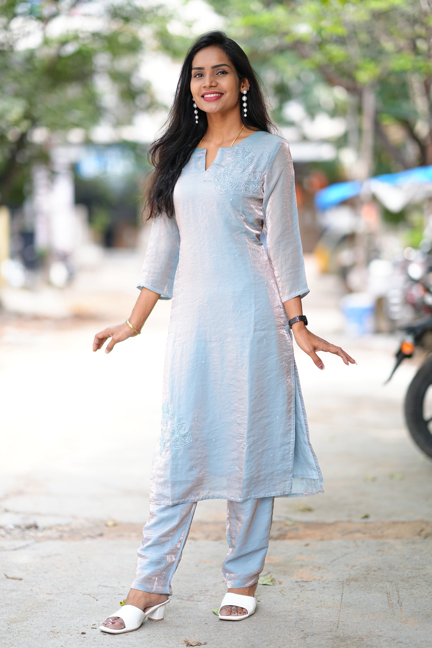 Grey Color Premium Space Silk Designer Wear cordset