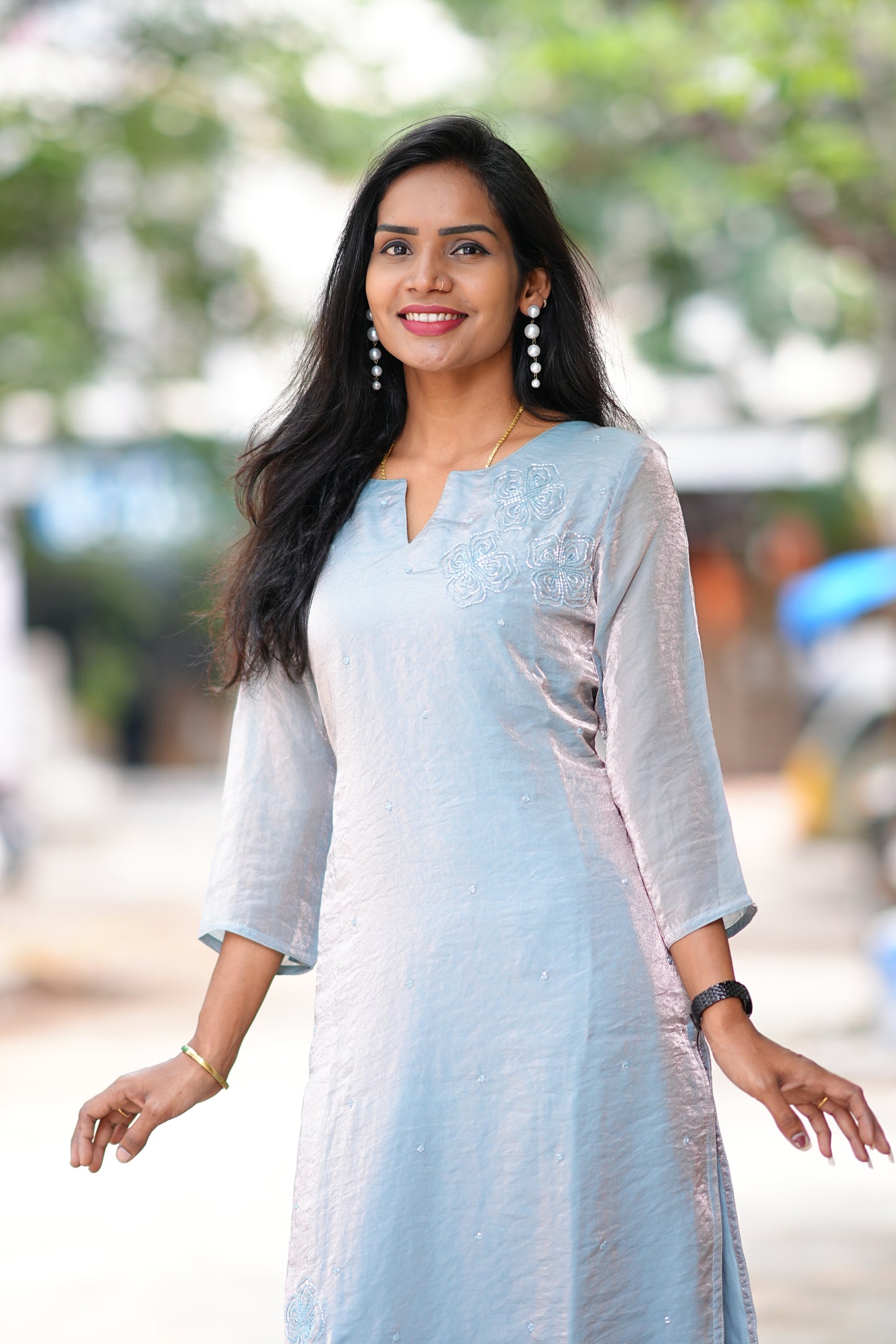 Grey Color Premium Space Silk Designer Wear cordset