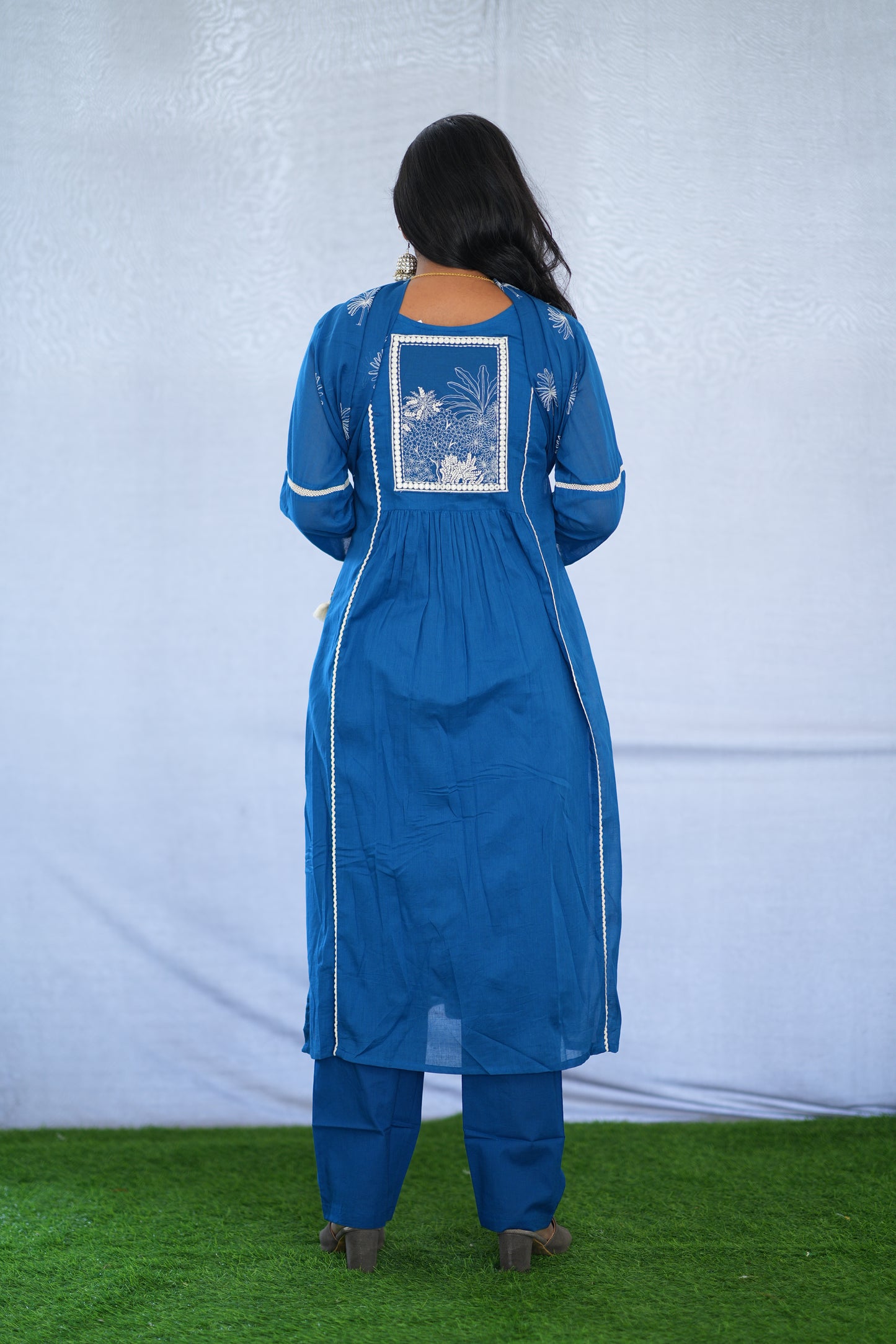 Blue Viscose Fabric Party Wear 3 Piece set With Lining and Embroidery work