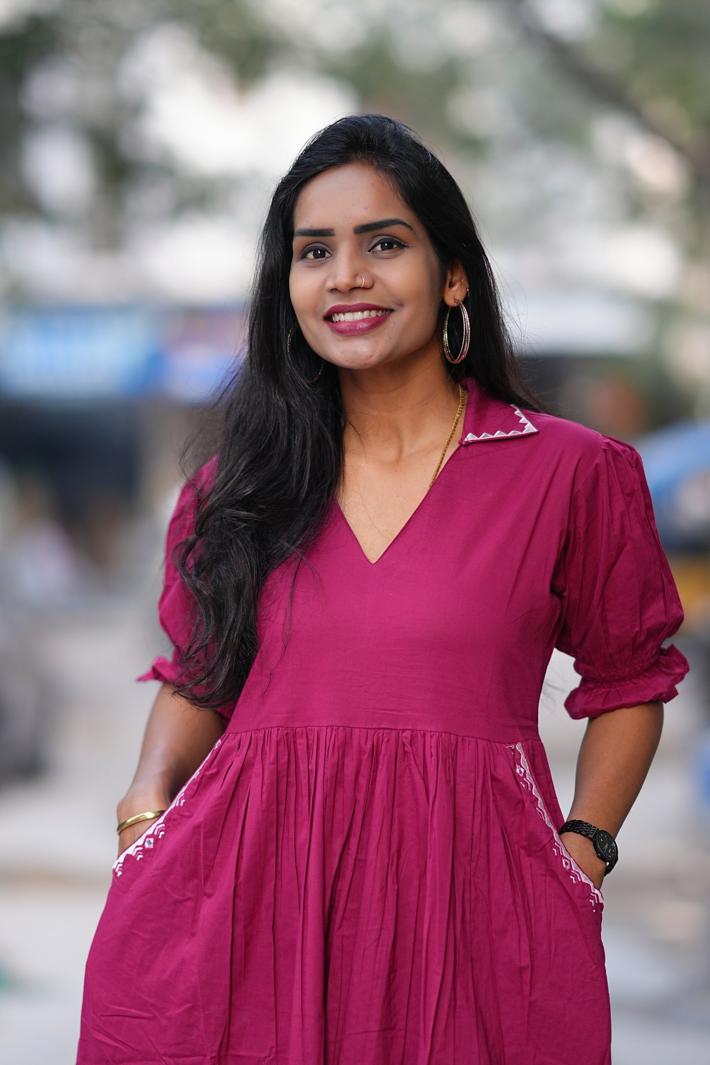 Dark Pink Color Daily Wear Frock Without Lining