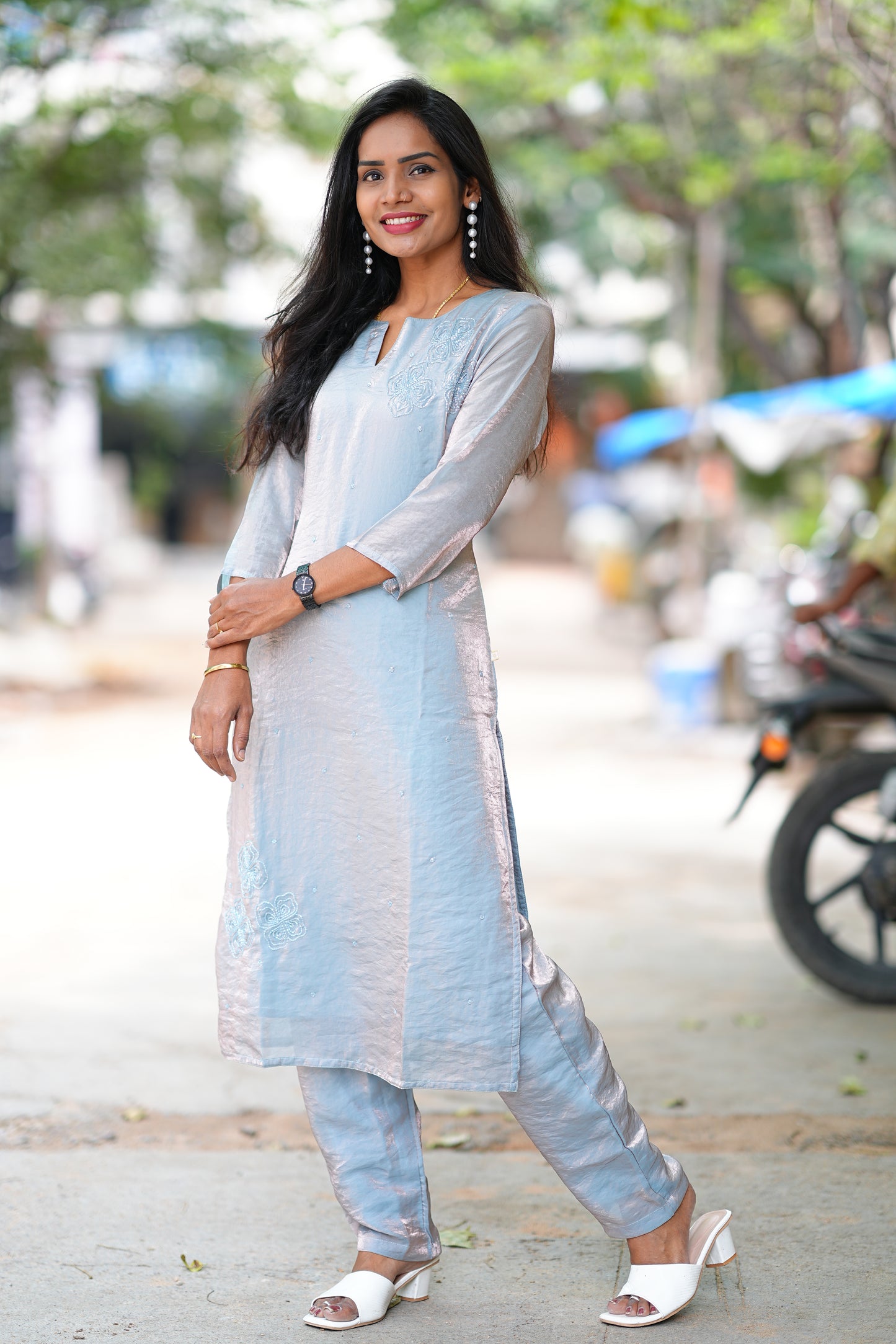 Grey Color Premium Space Silk Designer Wear cordset