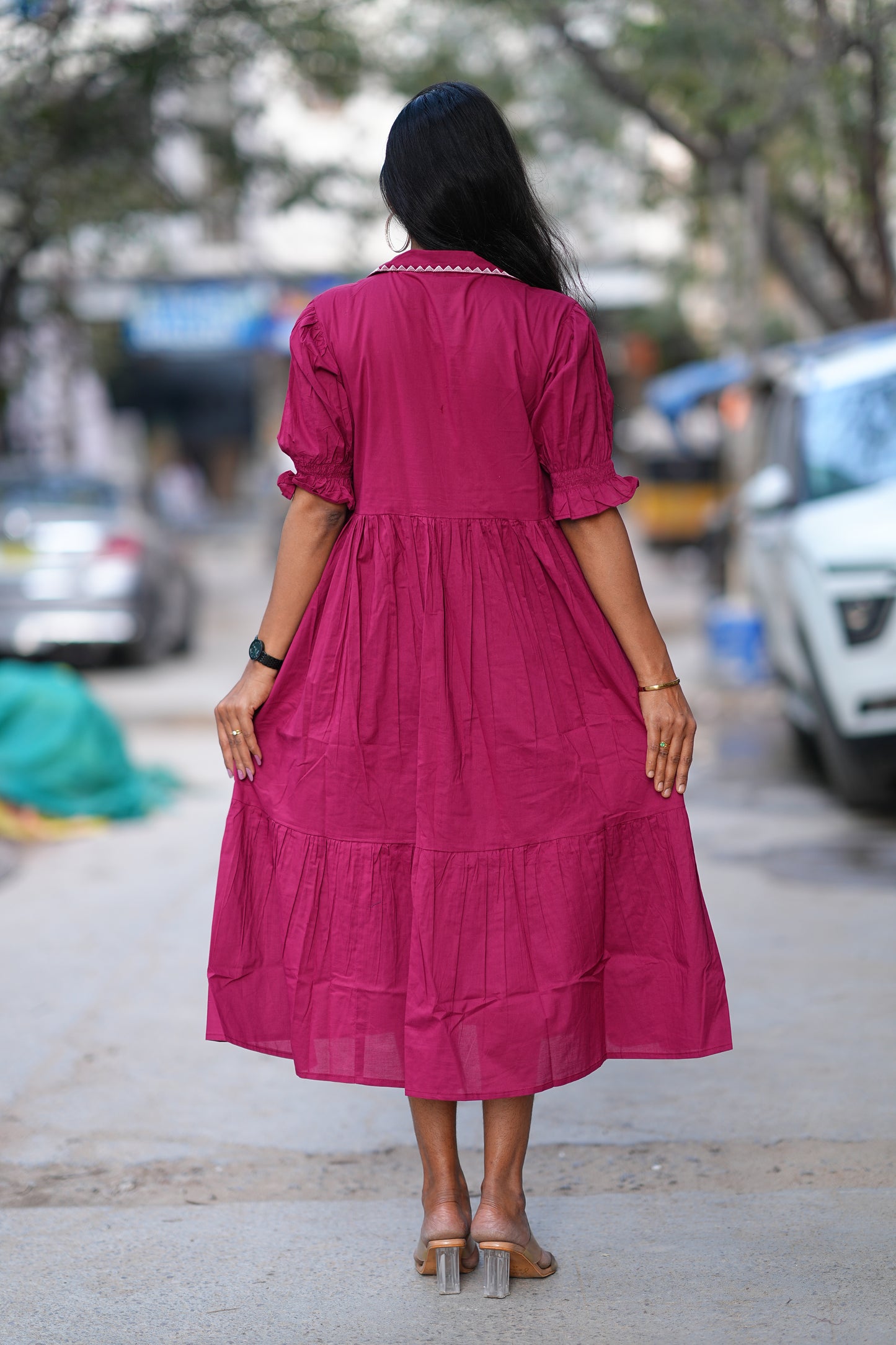 Dark Pink Color Daily Wear Frock Without Lining