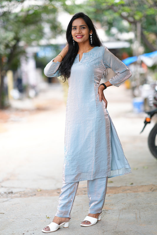 Grey Color Premium Space Silk Designer Wear cordset