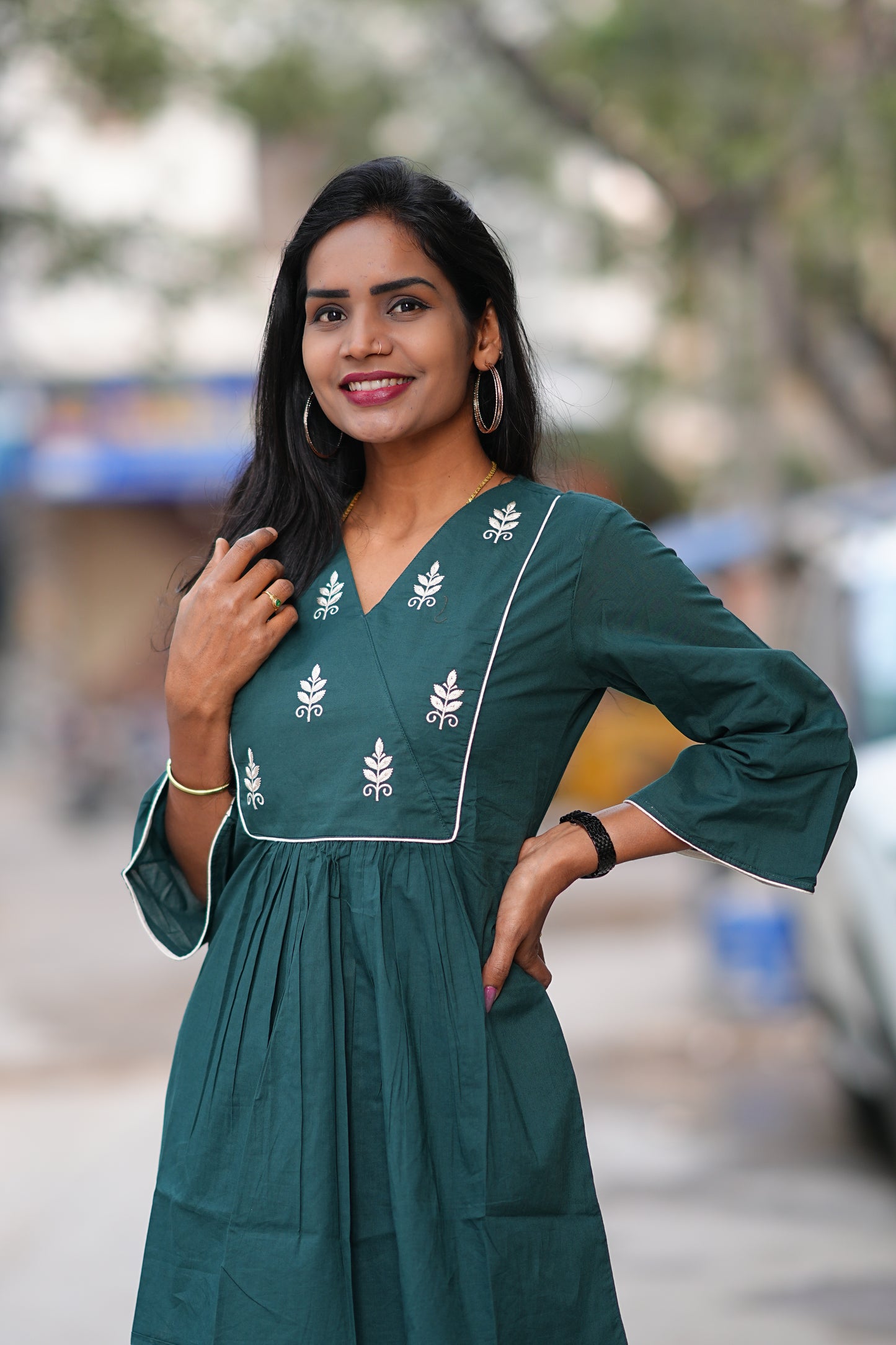 Teal Green Jaipur Cotton Cordset with Embriodary Work