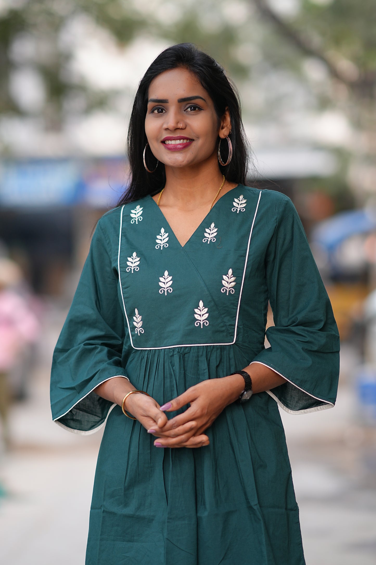 Teal Green Jaipur Cotton Cordset with Embriodary Work