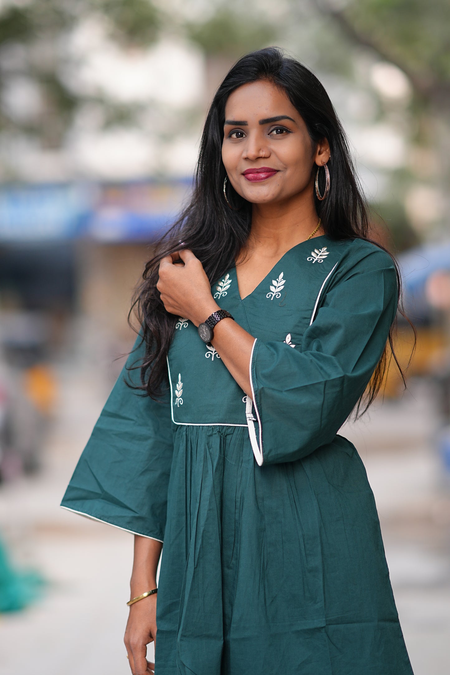 Teal Green Jaipur Cotton Cordset with Embriodary Work