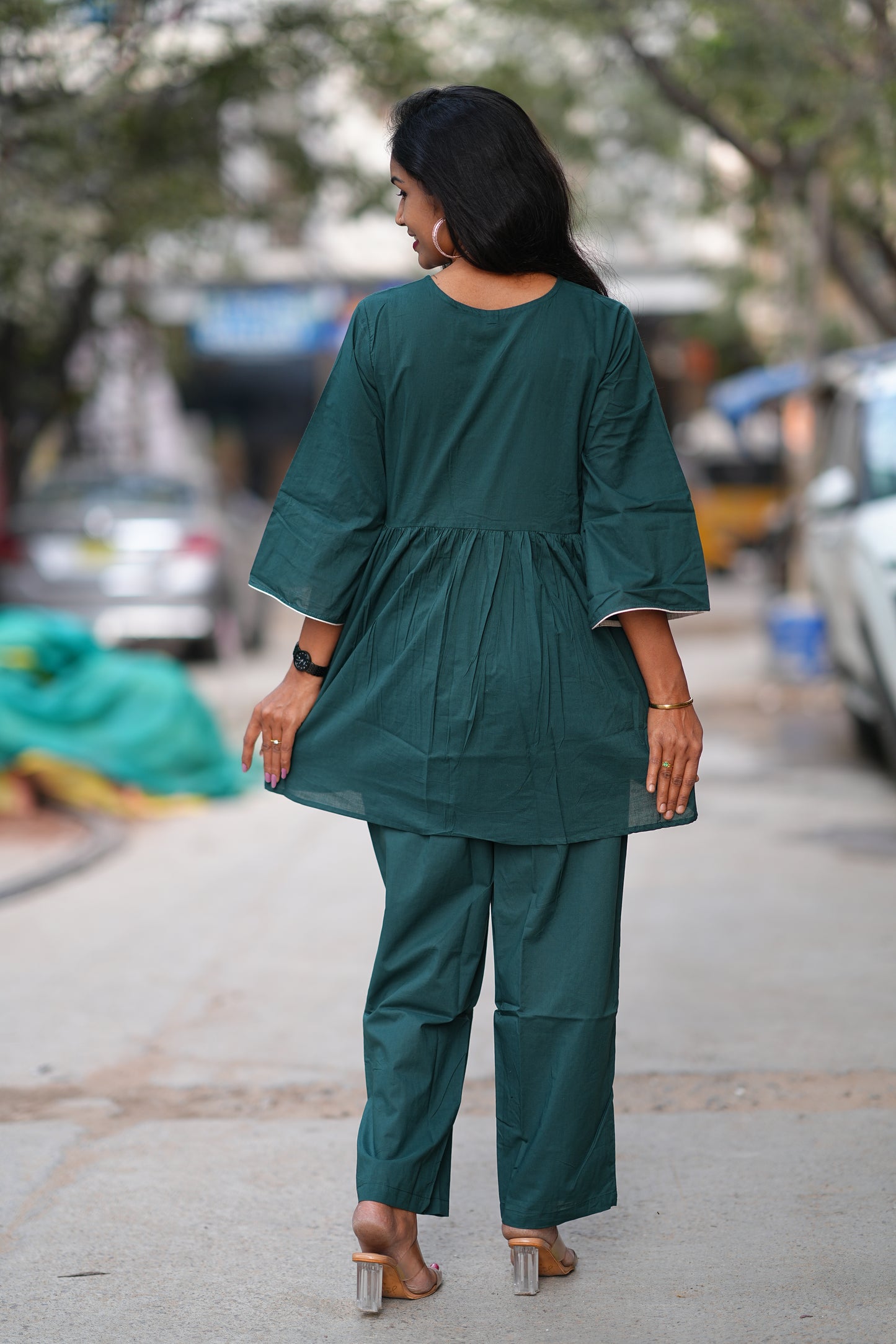 Teal Green Jaipur Cotton Cordset with Embriodary Work