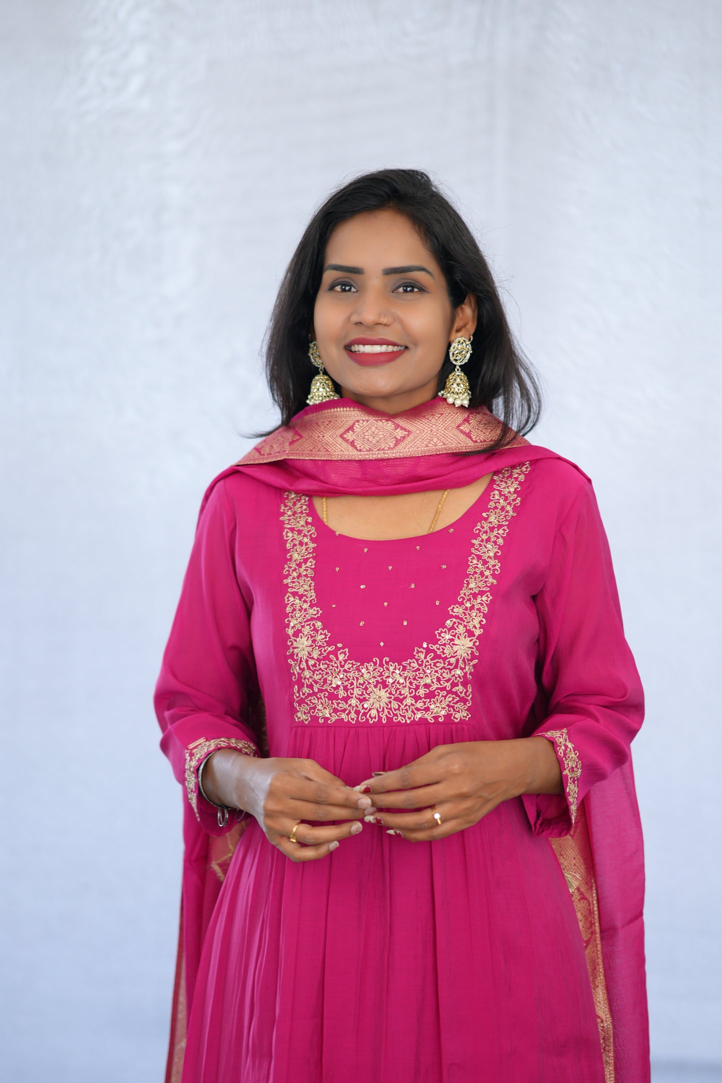 Rani Pink Color Viscose Fabric Party Wear 3 Piece set With Embroidery work