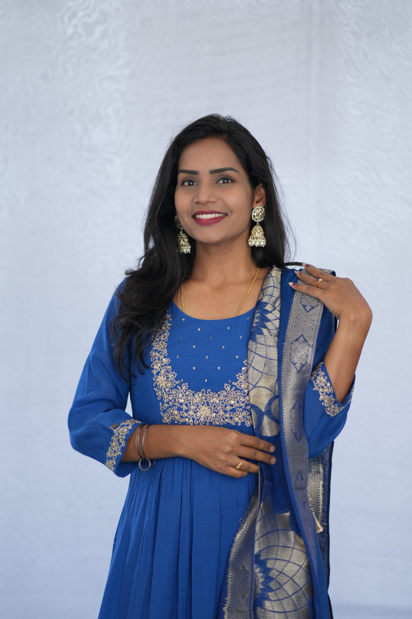 Blue Color Viscose Fabric Party Wear 3 Piece set With Embroidery work