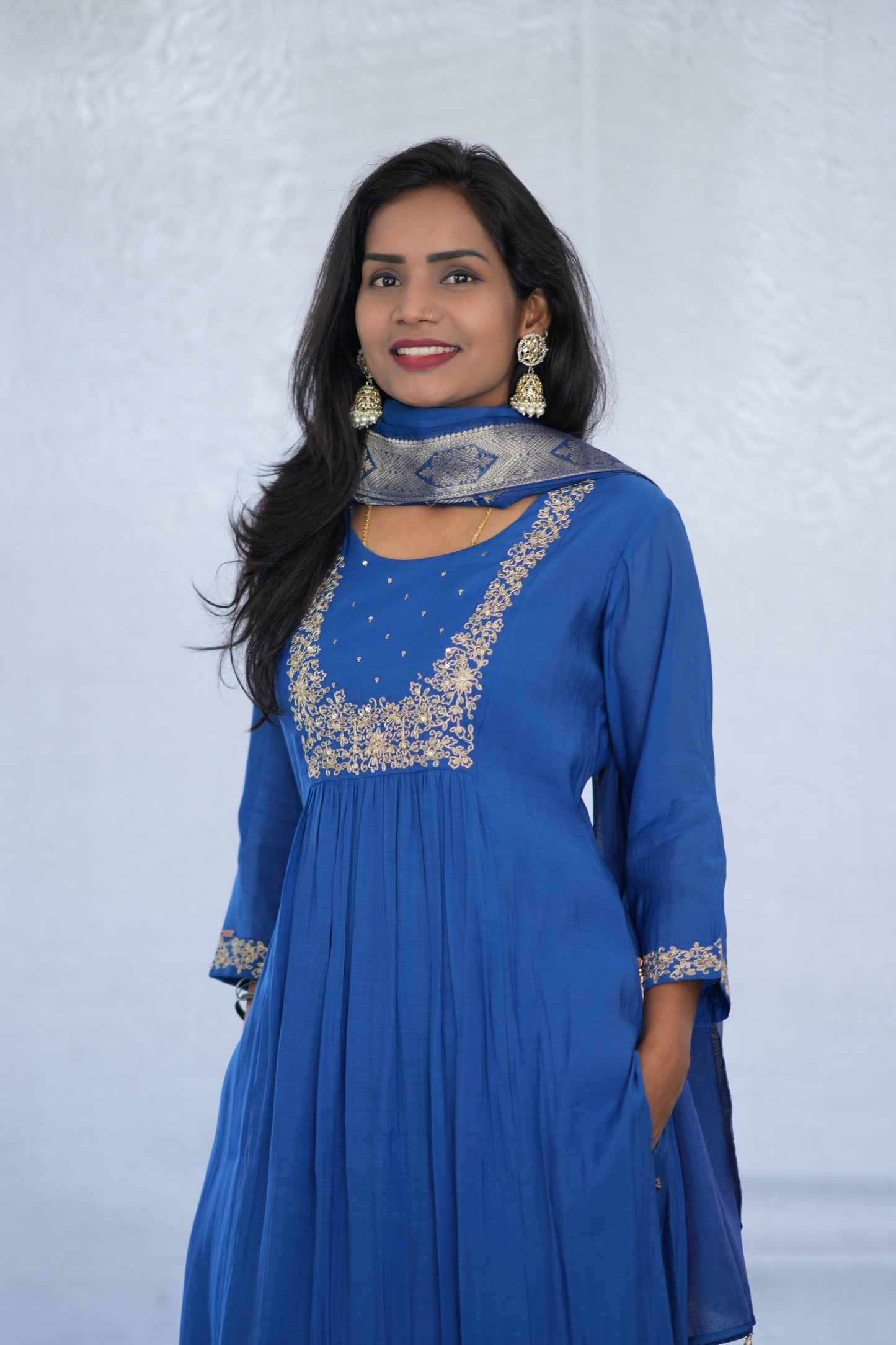 Blue Color Viscose Fabric Party Wear 3 Piece set With Embroidery work