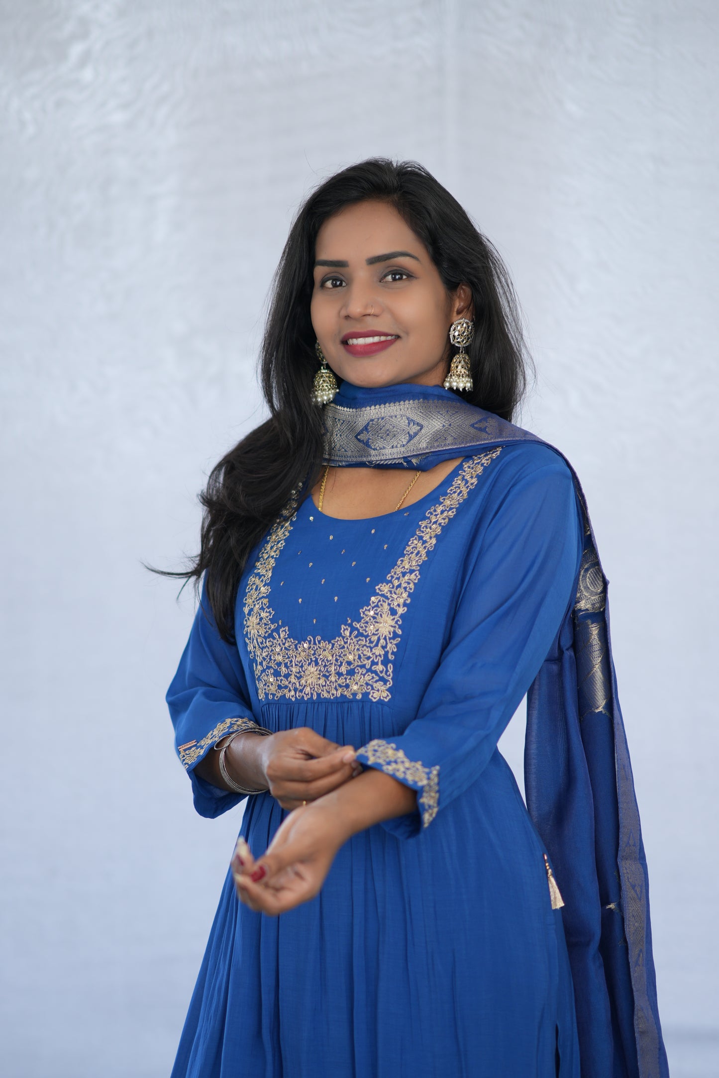 Blue Color Viscose Fabric Party Wear 3 Piece set With Embroidery work