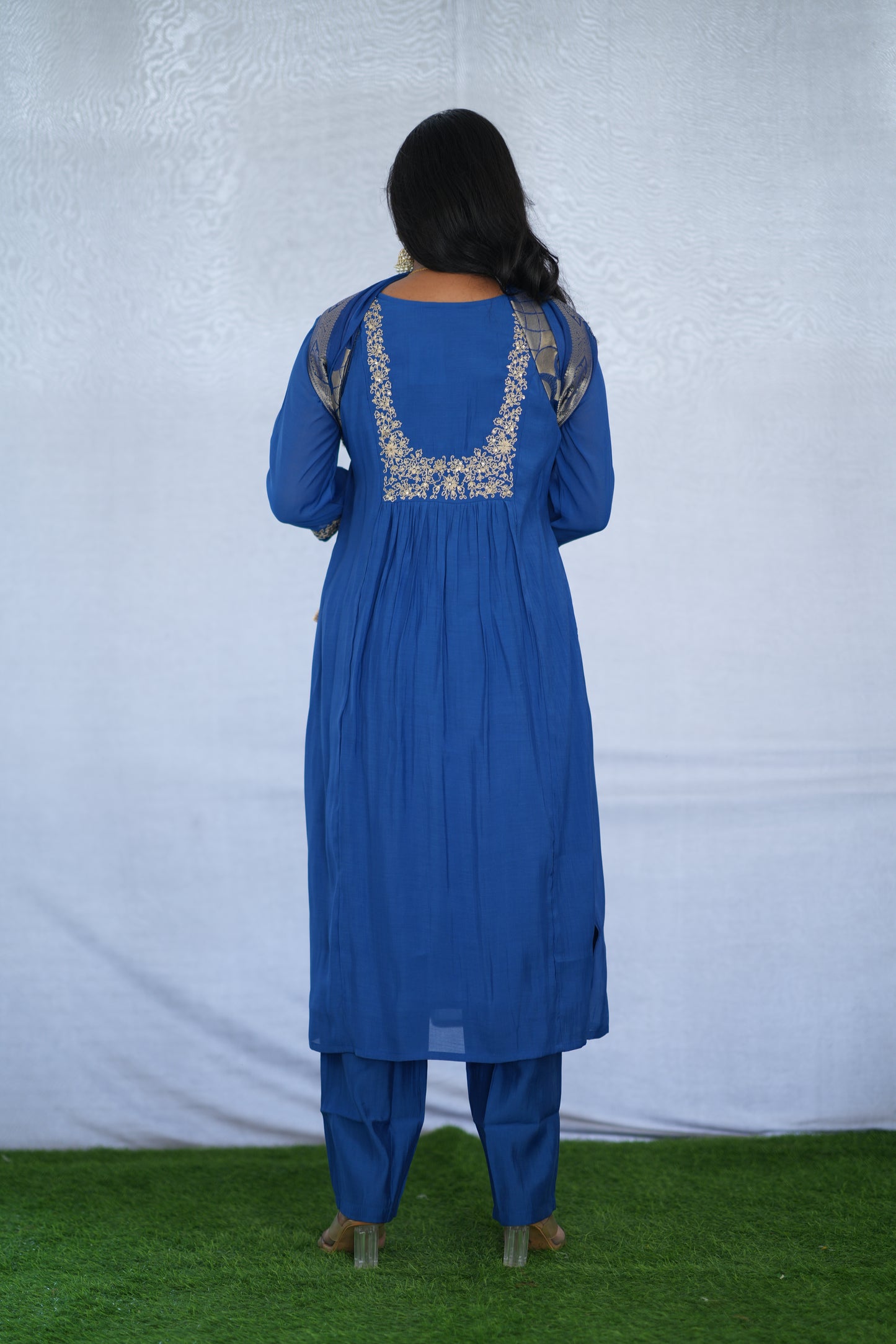 Blue Color Viscose Fabric Party Wear 3 Piece set With Embroidery work