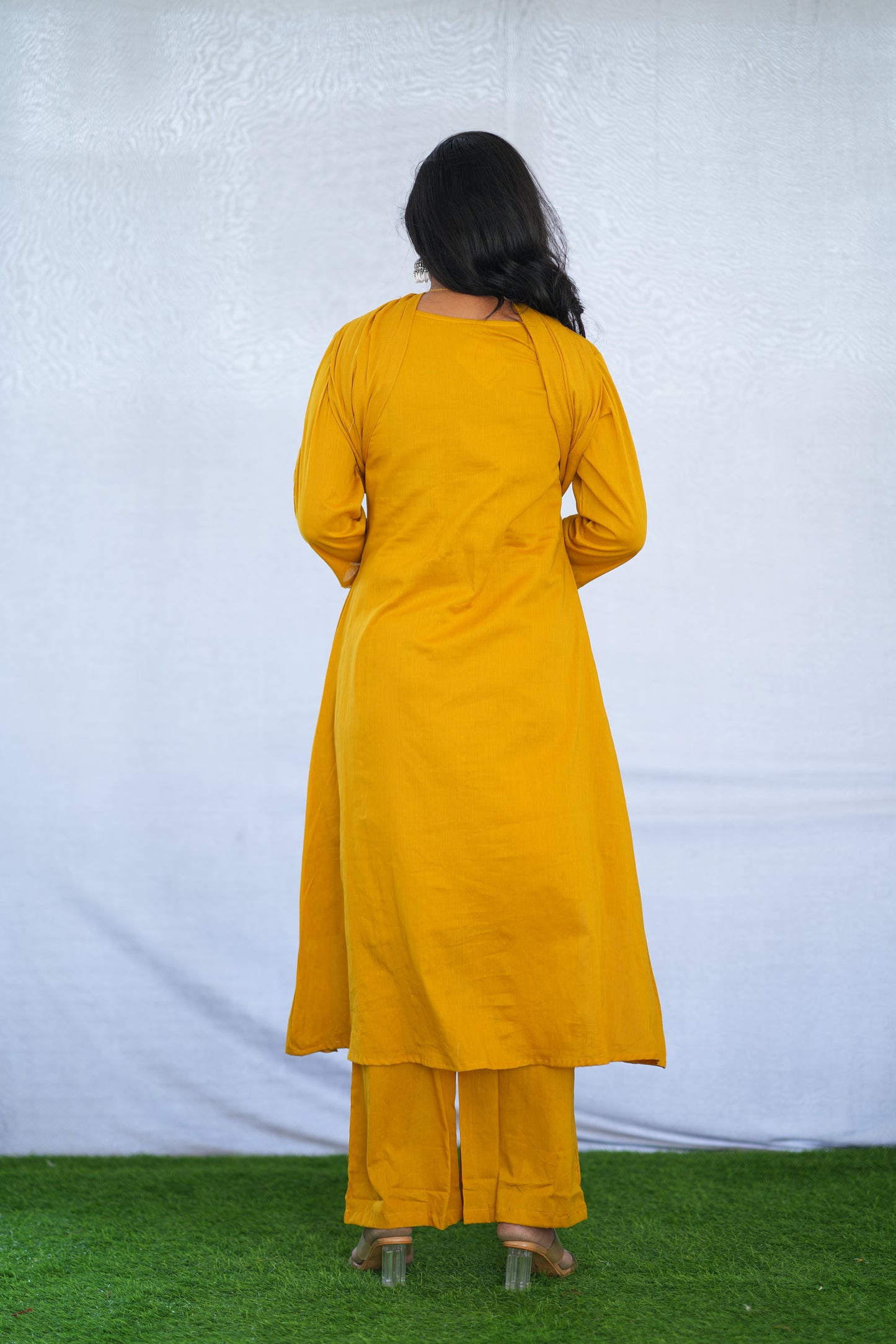 Yellow Color Mul Cotton 3 Piece Set With Embroidery Work and Complete Lining