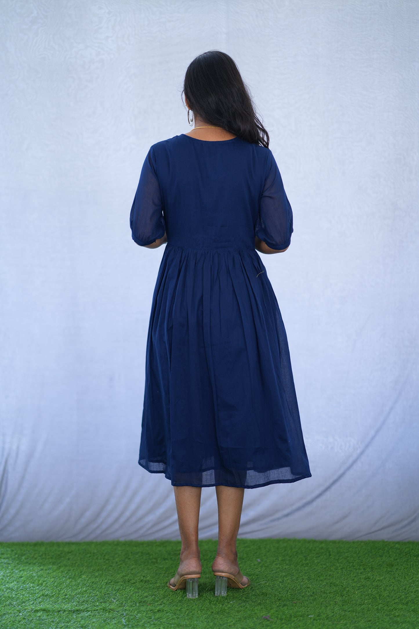 Blue Color Mul Cotton Frock With Embroidery work and Complete Lining
