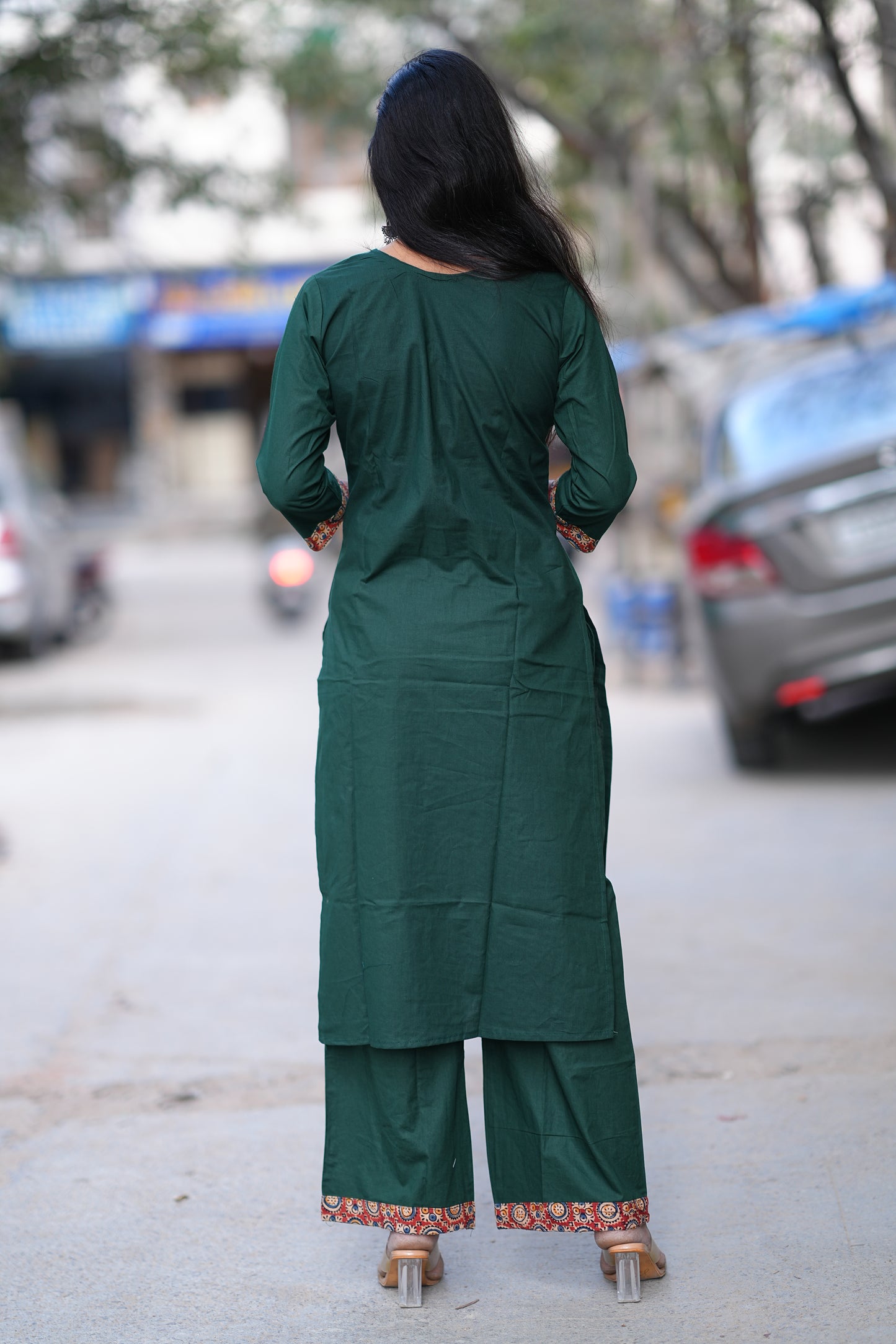 Bottle Green Jaipur Cotton Cordset With Kalamkari Applique Work
