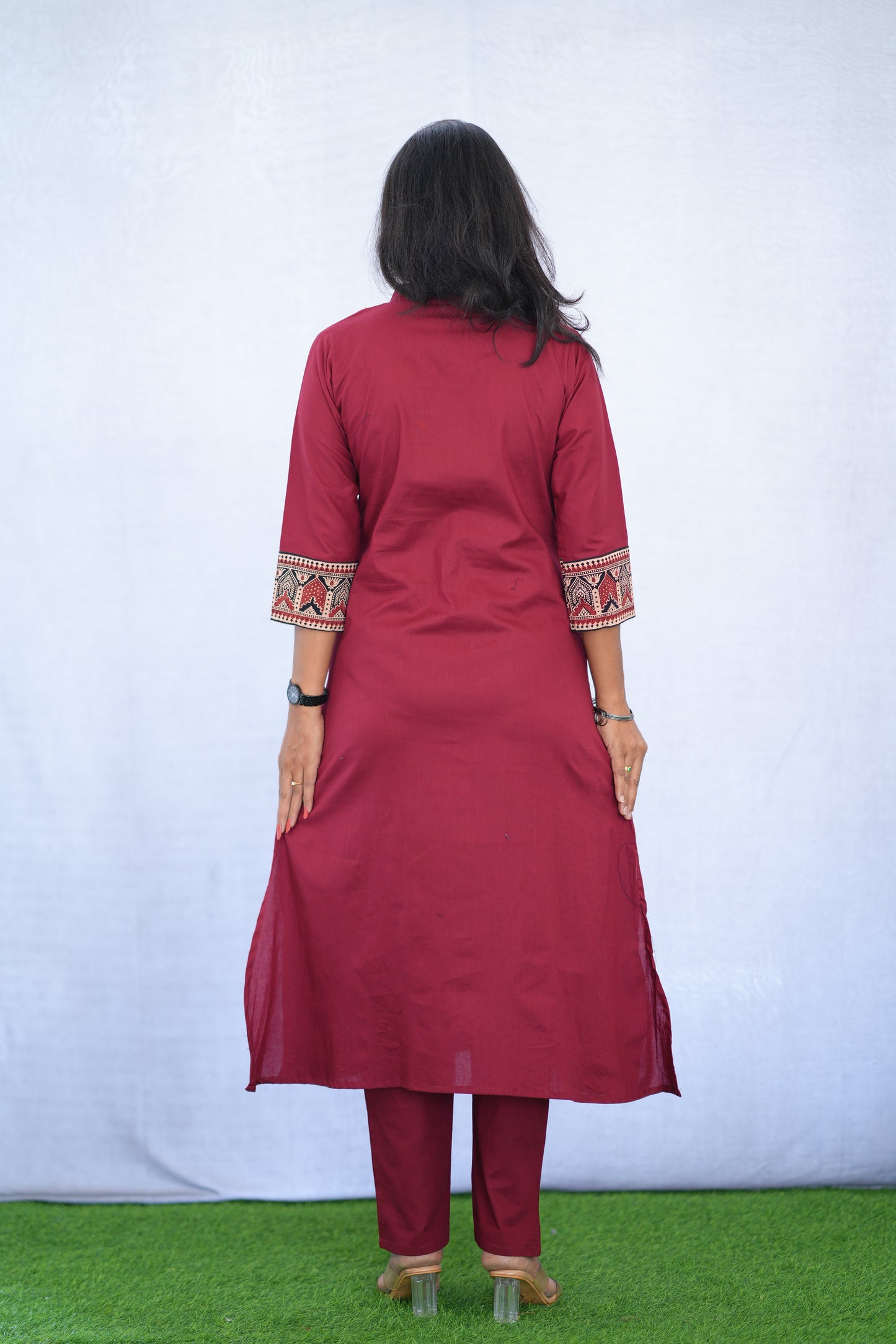 Maroon Color Stylish Office Wear Cord Set With Ajrakh Patch