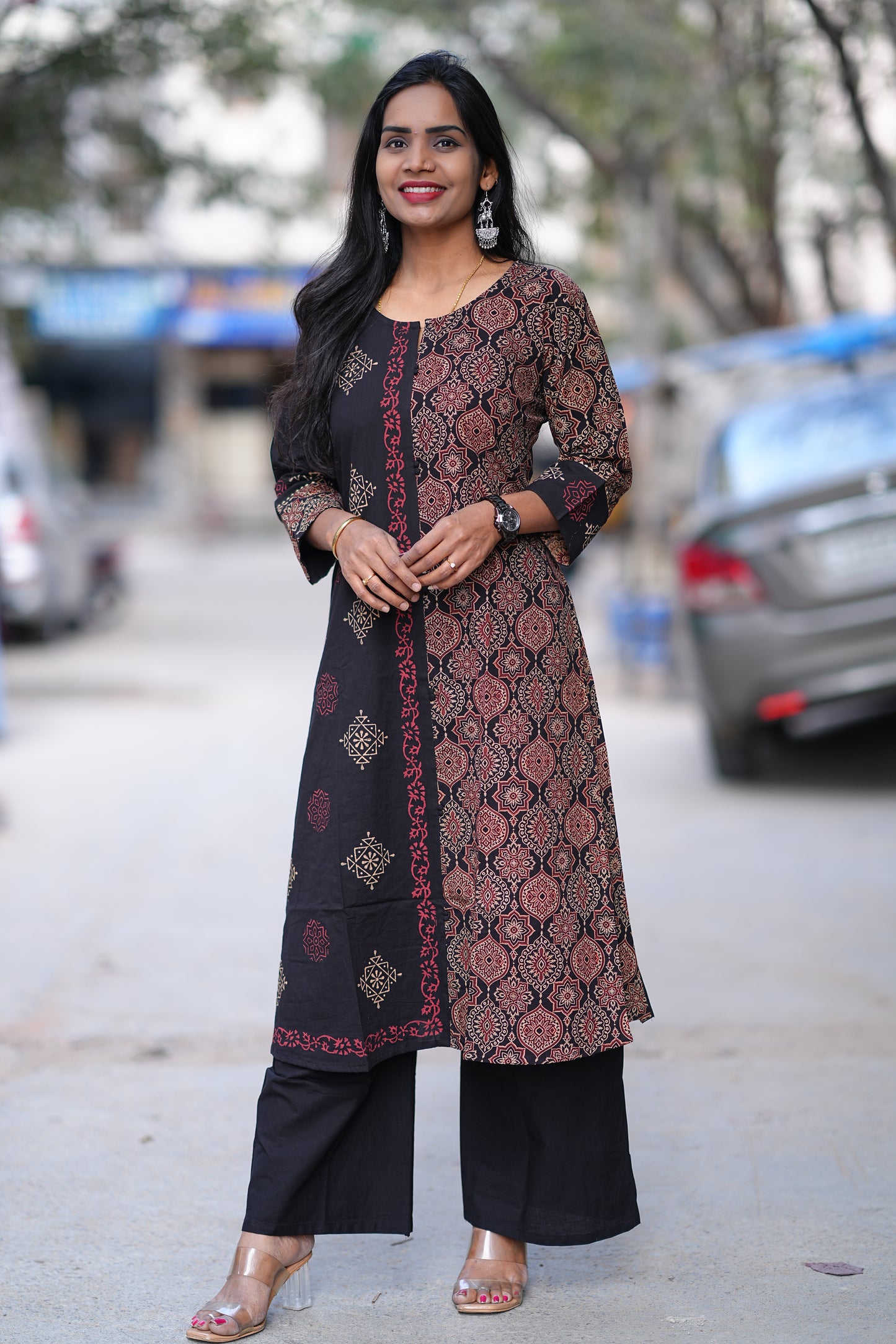 Black Color Jaipur Cotton Cordset With one Side Kalamkari Print