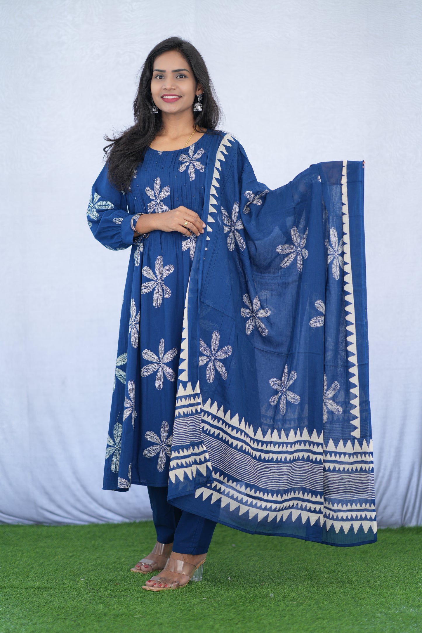 Blue Color Mul Cotton 3 Piece Set With Bandhani Print and Complete Lining