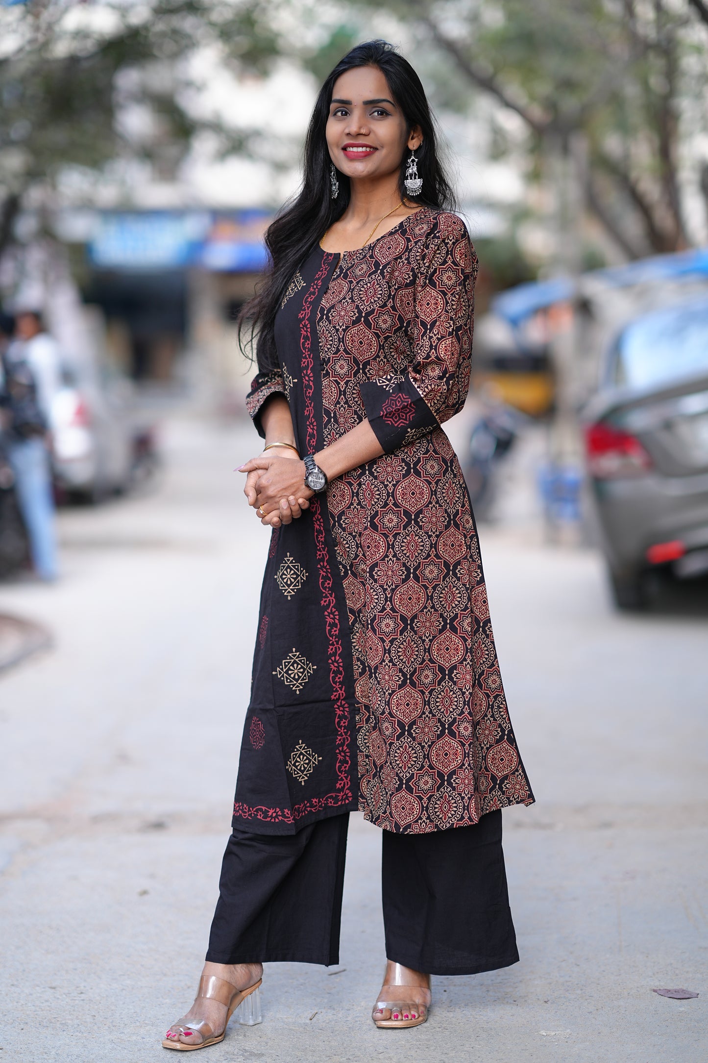 Black Color Jaipur Cotton Cordset With one Side Kalamkari Print