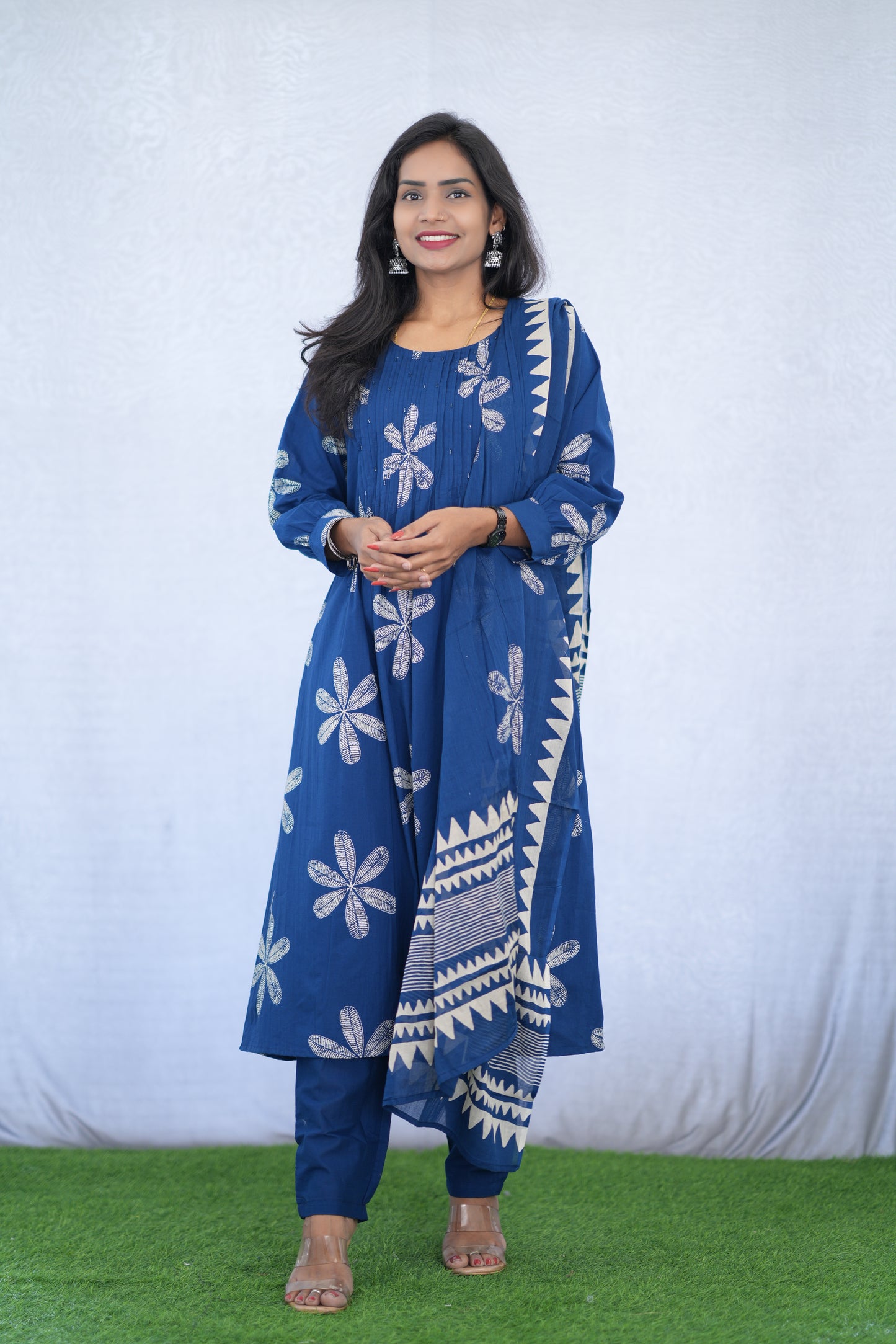 Blue Color Mul Cotton 3 Piece Set With Bandhani Print and Complete Lining
