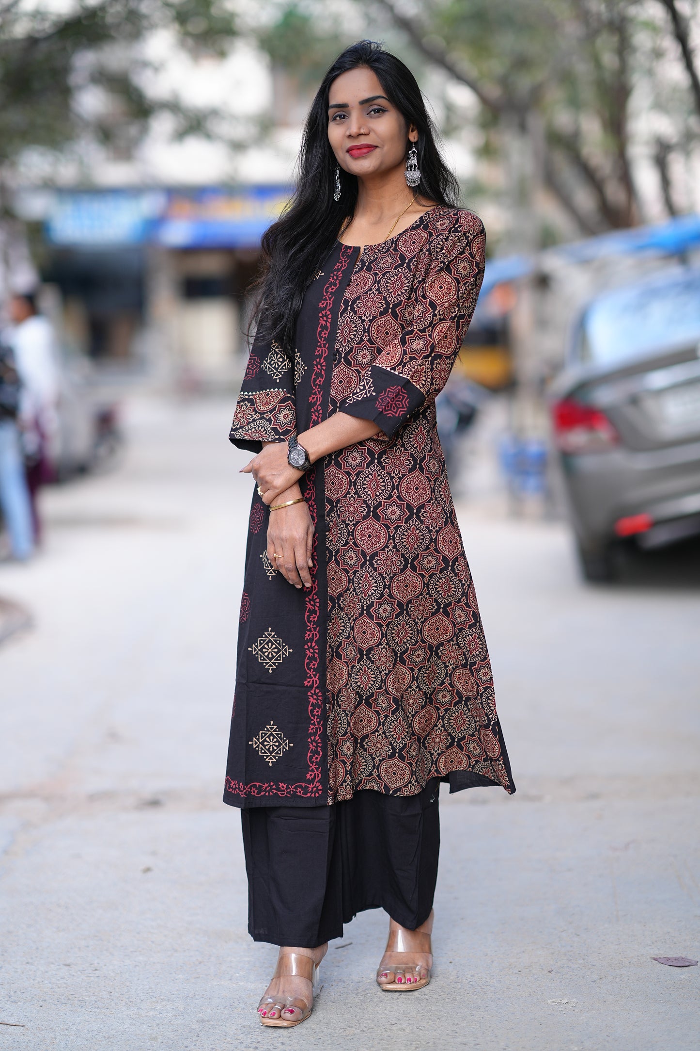 Black Color Jaipur Cotton Cordset With one Side Kalamkari Print
