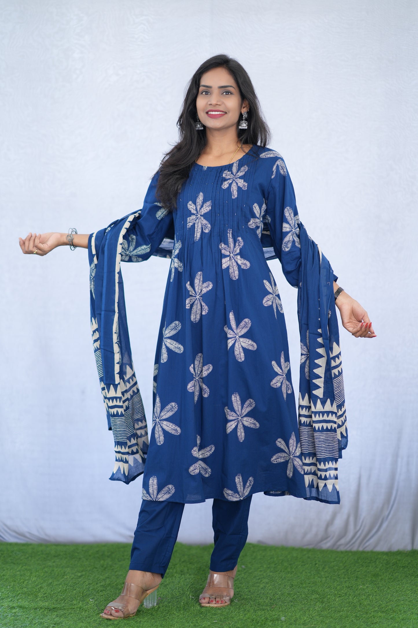 Blue Color Mul Cotton 3 Piece Set With Bandhani Print and Complete Lining
