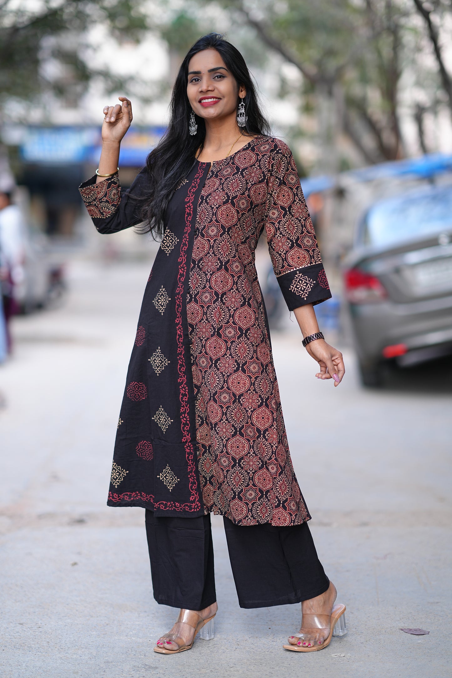 Black Color Jaipur Cotton Cordset With one Side Kalamkari Print