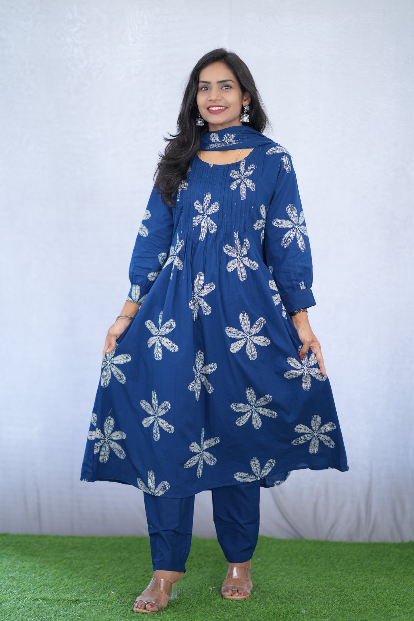 Blue Color Mul Cotton 3 Piece Set With Bandhani Print and Complete Lining