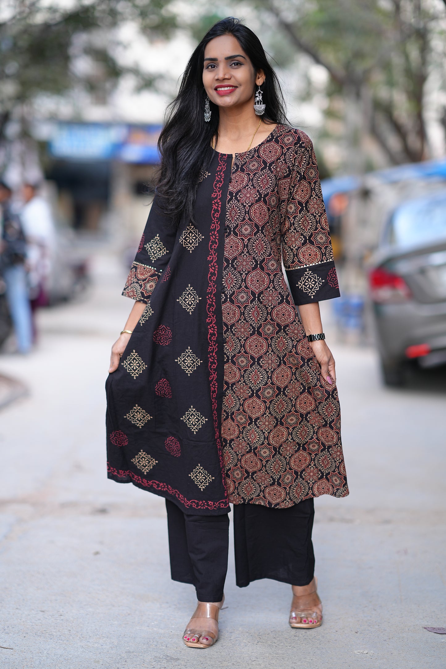 Black Color Jaipur Cotton Cordset With one Side Kalamkari Print