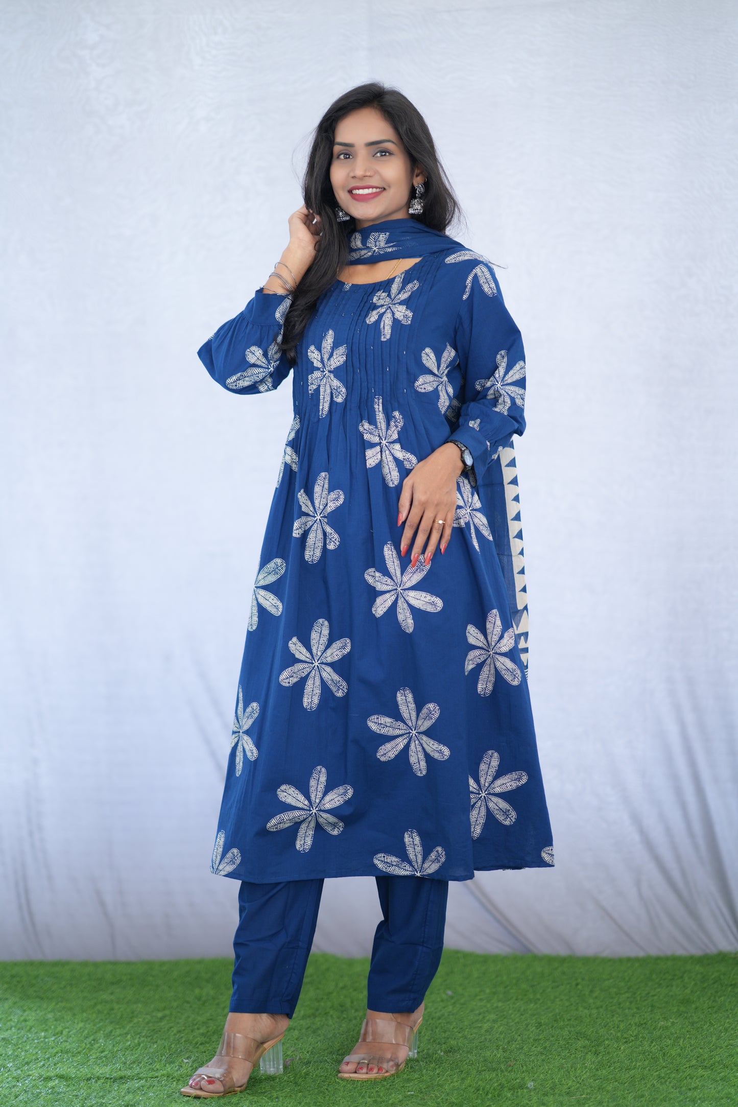 Blue Color Mul Cotton 3 Piece Set With Bandhani Print and Complete Lining