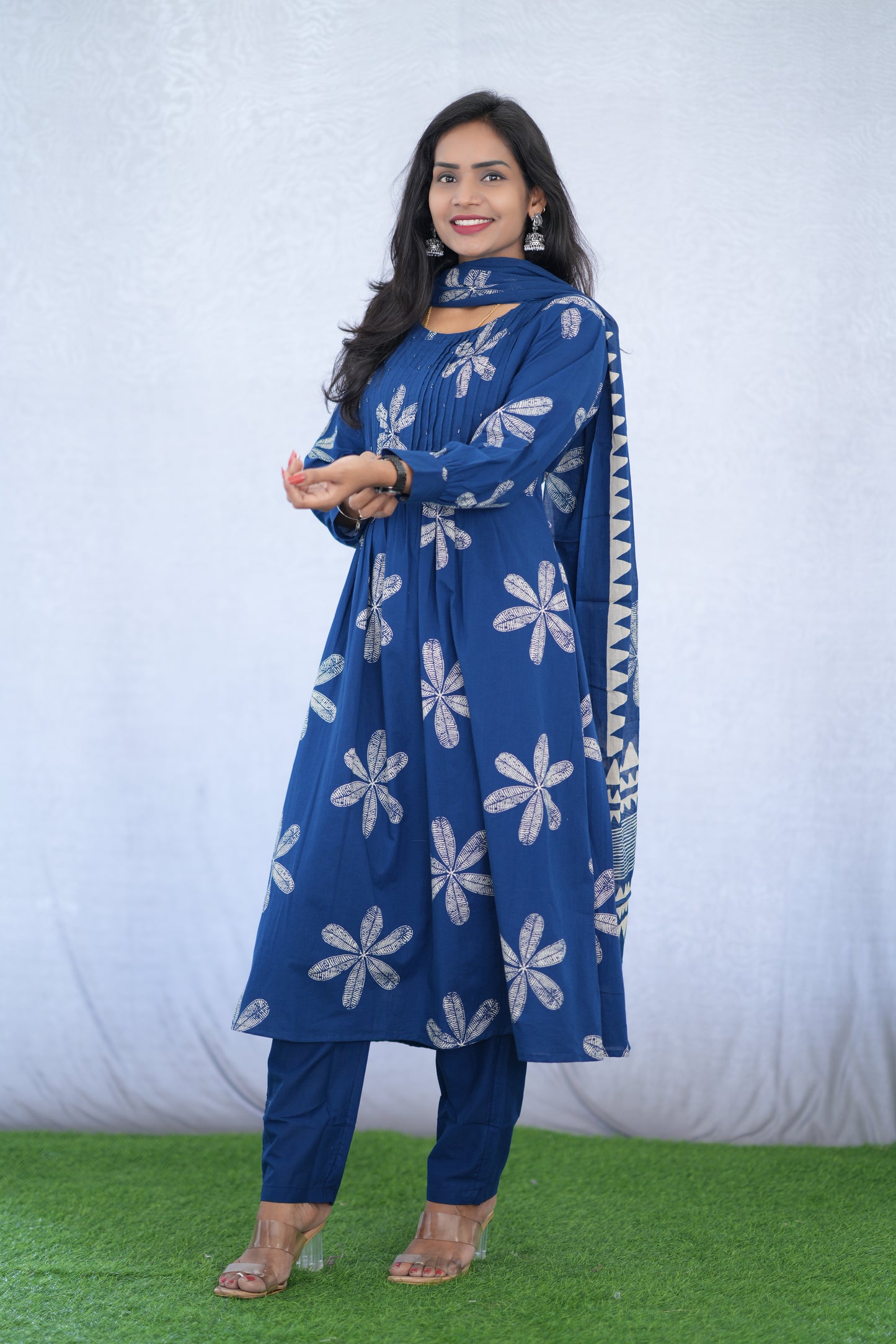Blue Color Mul Cotton 3 Piece Set With Bandhani Print and Complete Lining