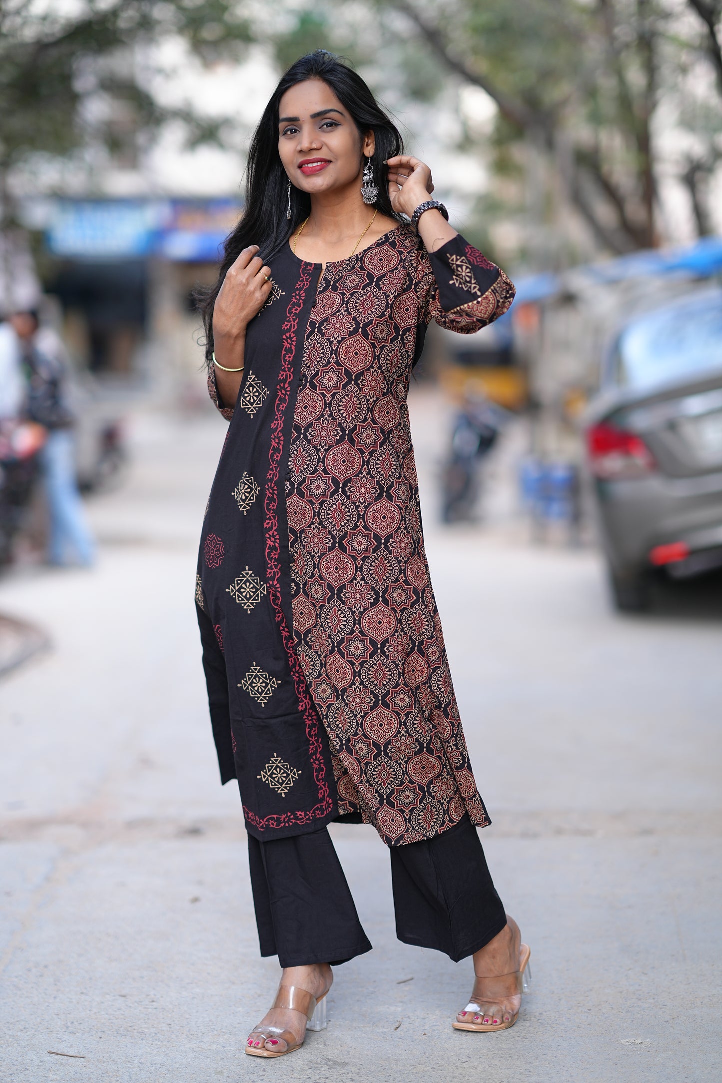 Black Color Jaipur Cotton Cordset With one Side Kalamkari Print