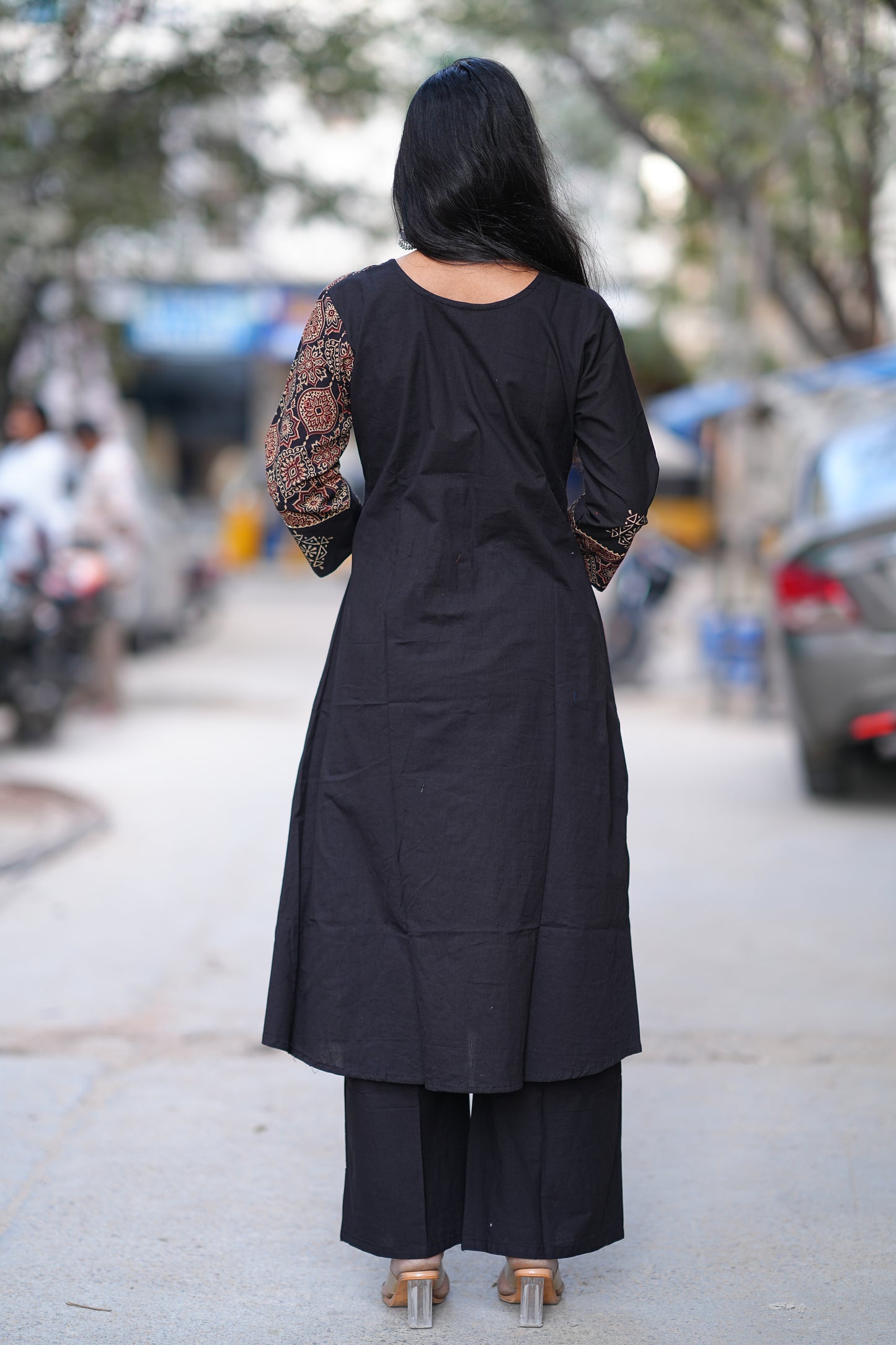Black Color Jaipur Cotton Cordset With one Side Kalamkari Print