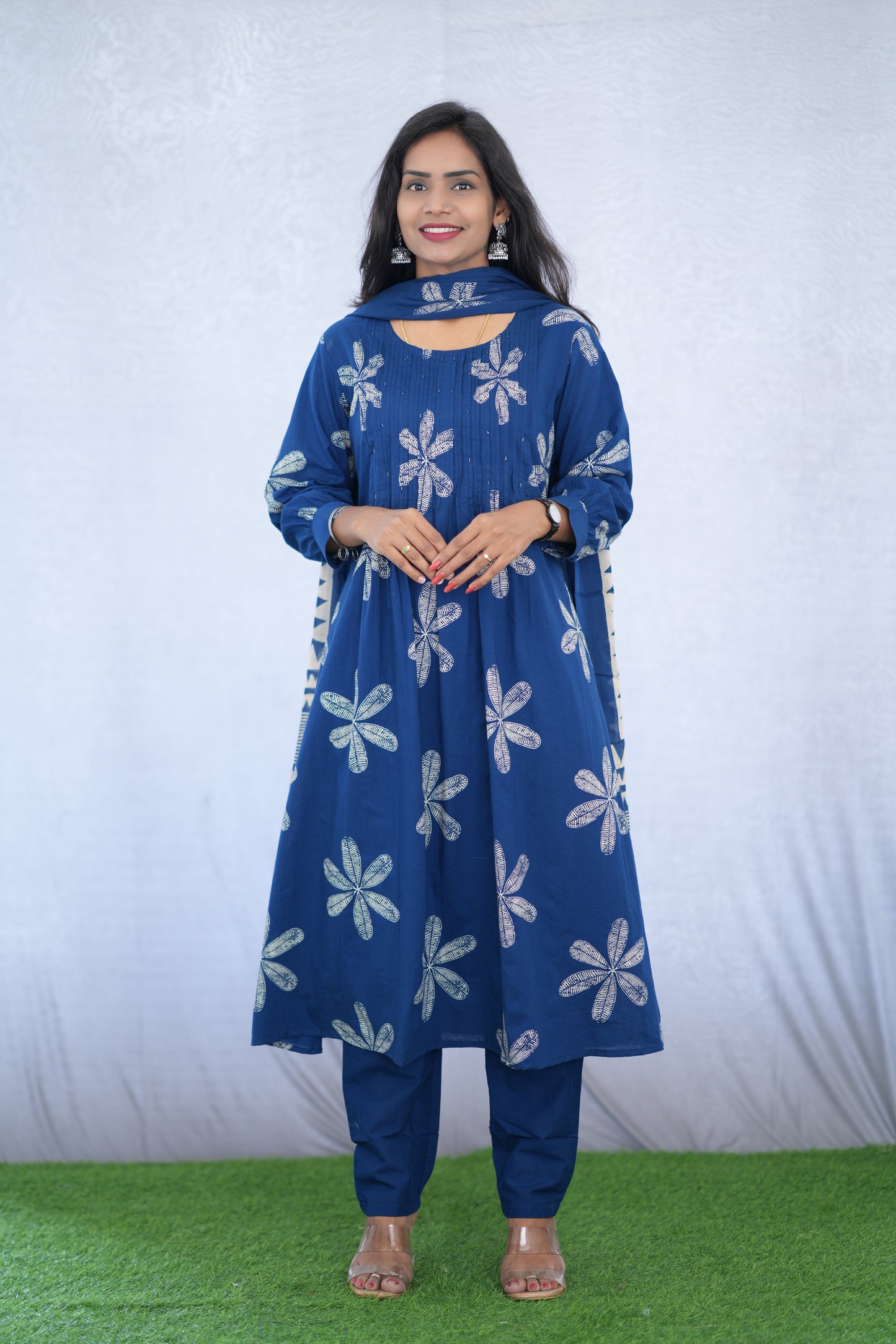 Blue Color Mul Cotton 3 Piece Set With Bandhani Print and Complete Lining